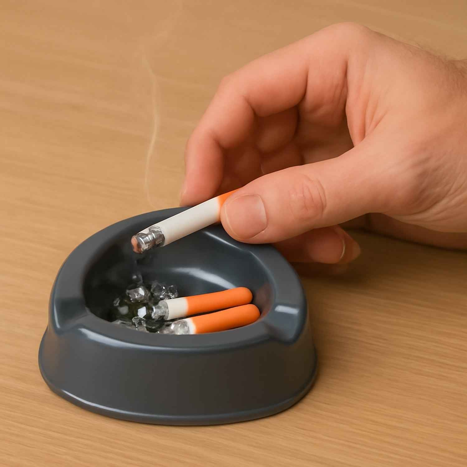 Plastic Ashtray – Durable Grey with Triple Cigarette Slots