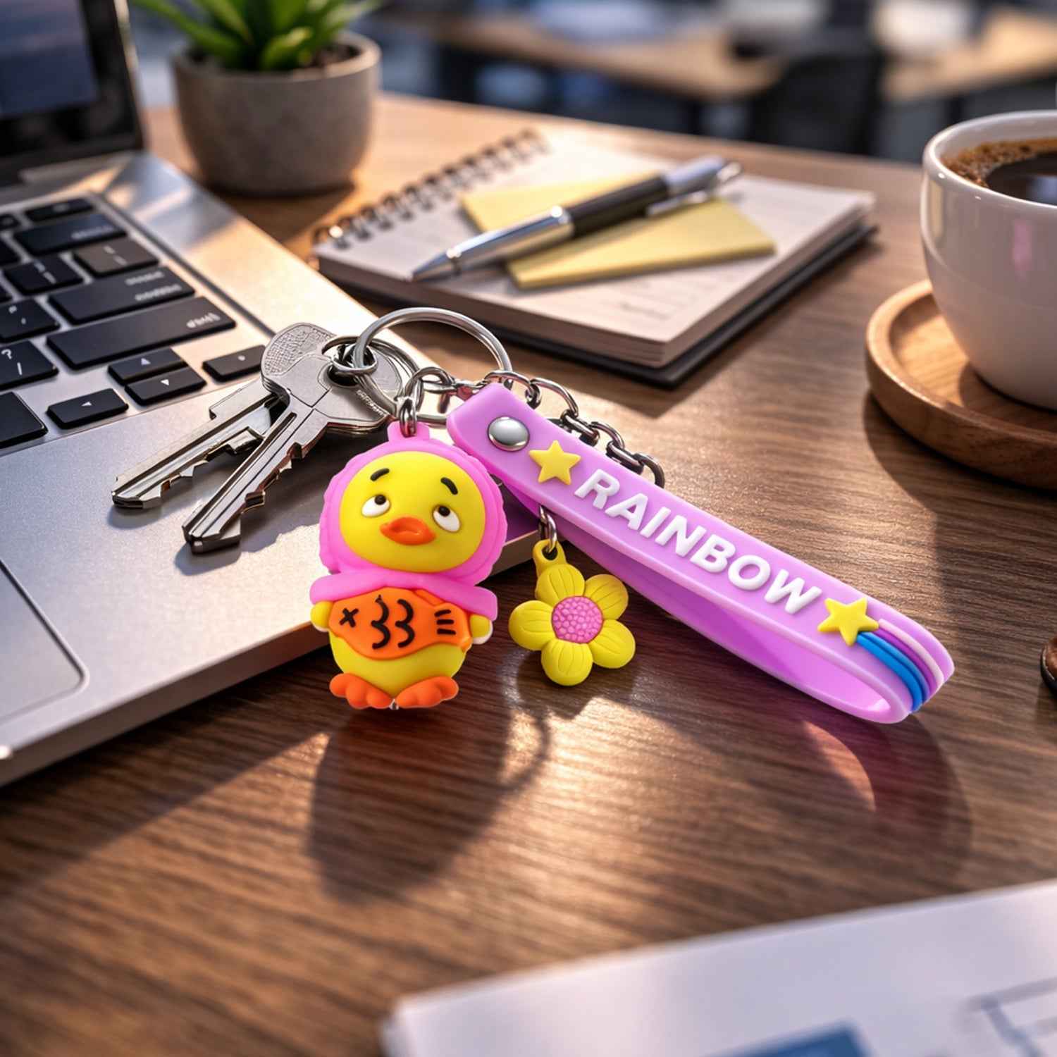 Rainbow Duck Keychain – Cute Silicone Strap for Kids