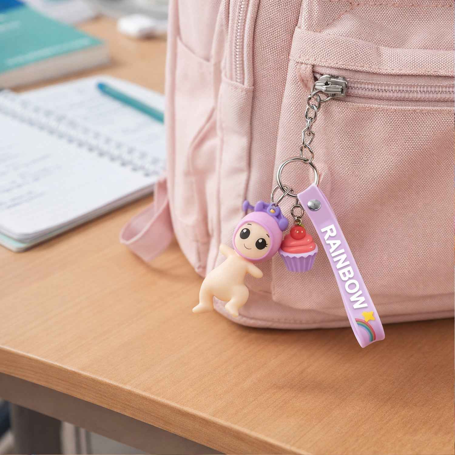 Doll Cupcake Keychain – Colorful Rainbow Strap Accessory