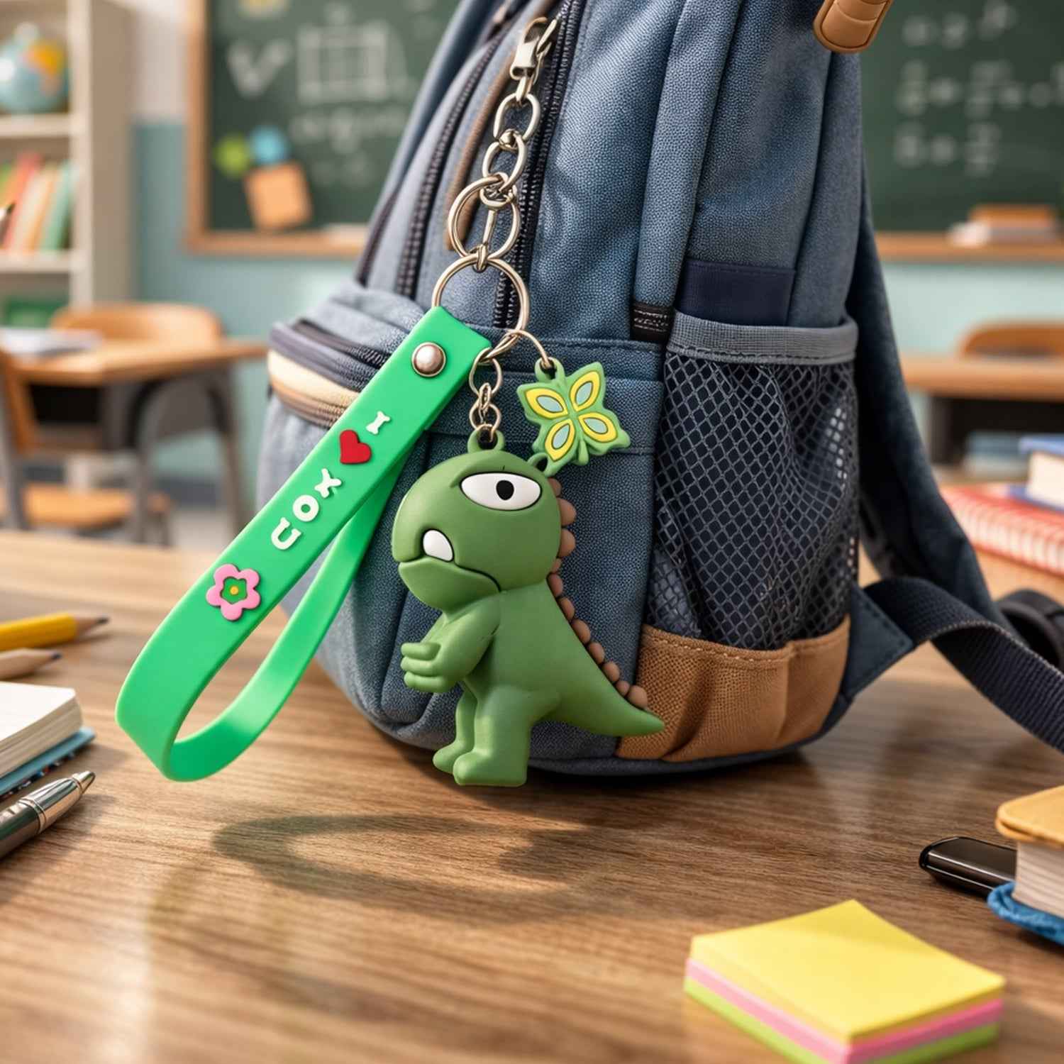 Dinosaur Cartoon Keychain – Durable Silicone Strap Charm
