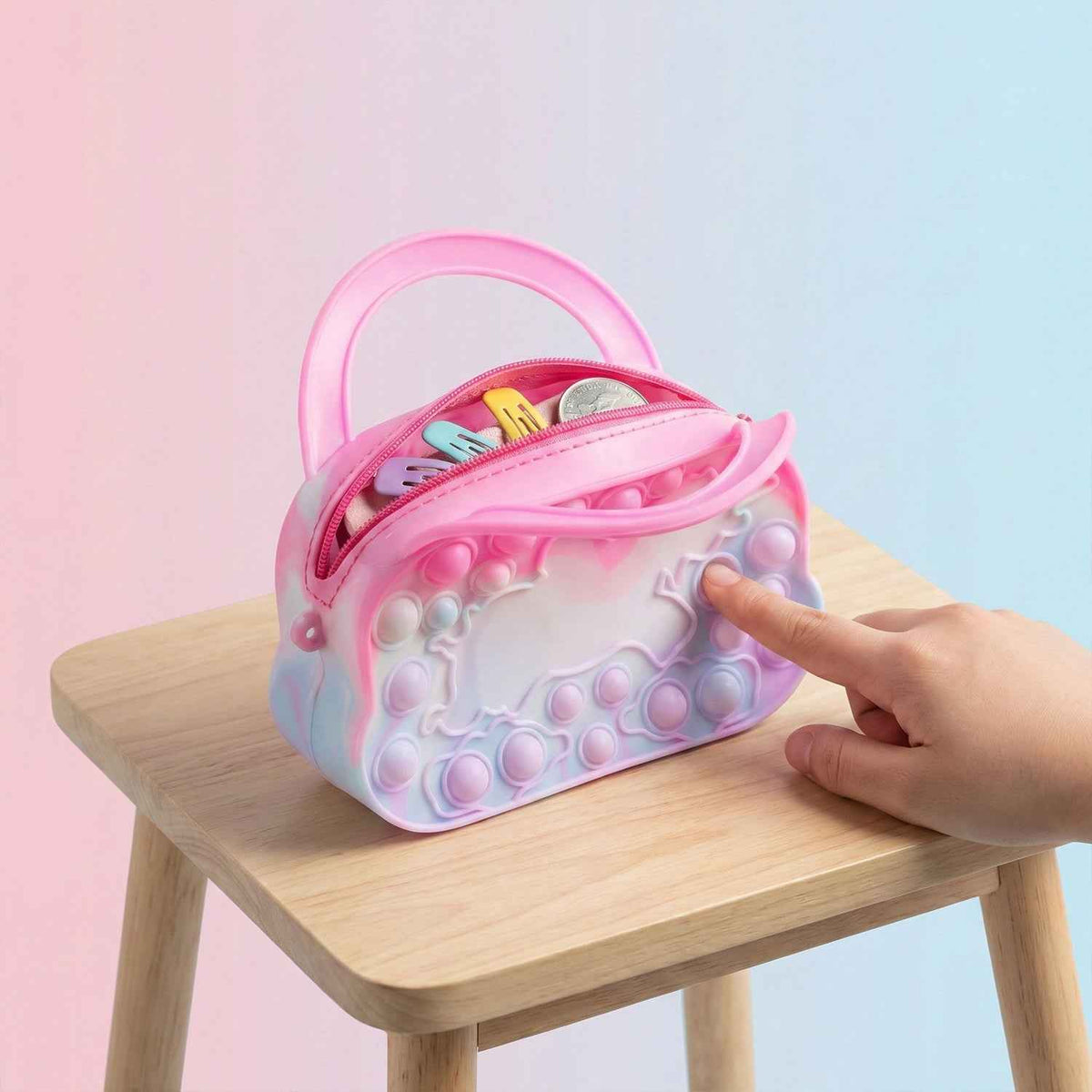 Pop It Coin Purse – Silicone Mini Handbag with Zipper & Handle