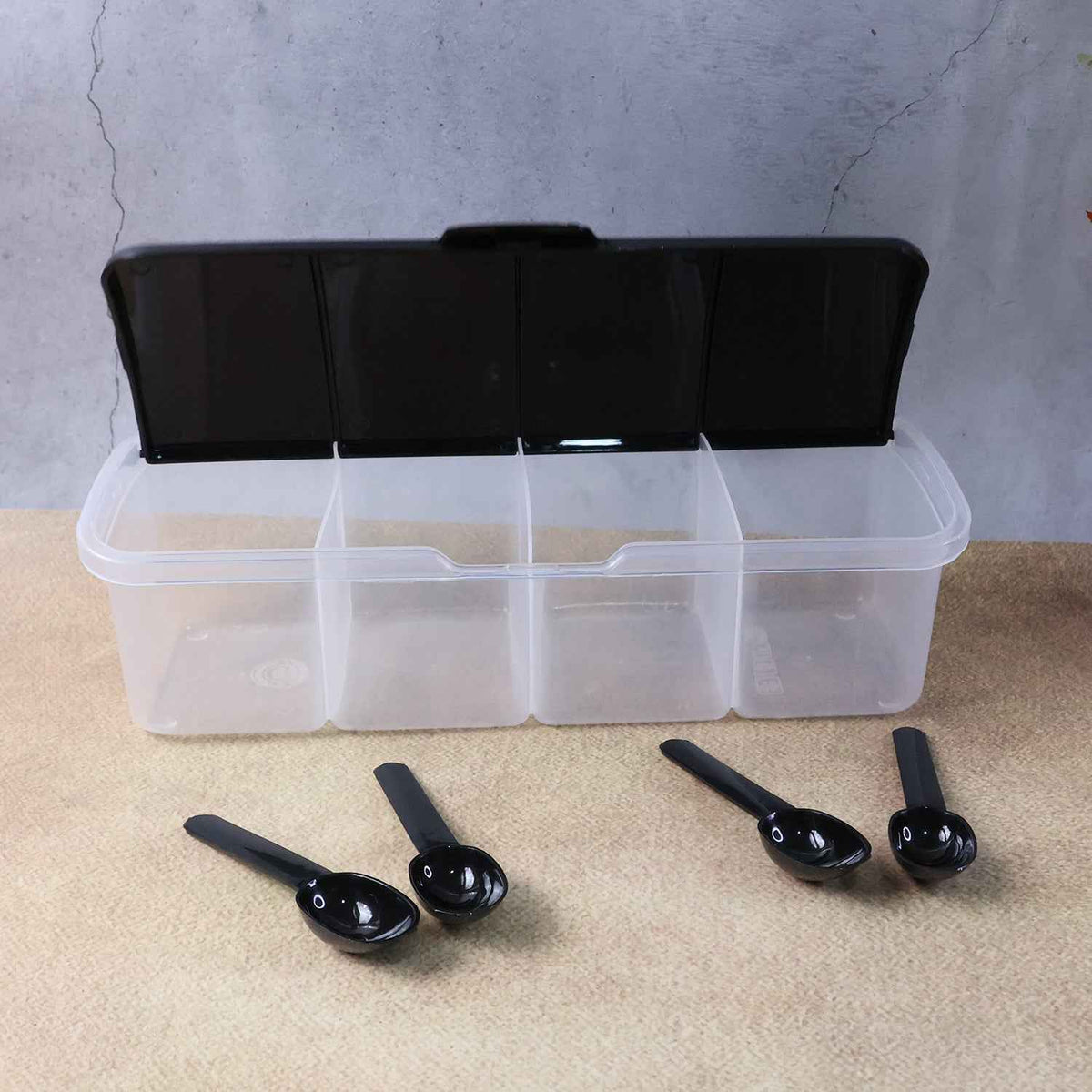 Spice Box – Airtight 4-Section Multipurpose Container with Spoons