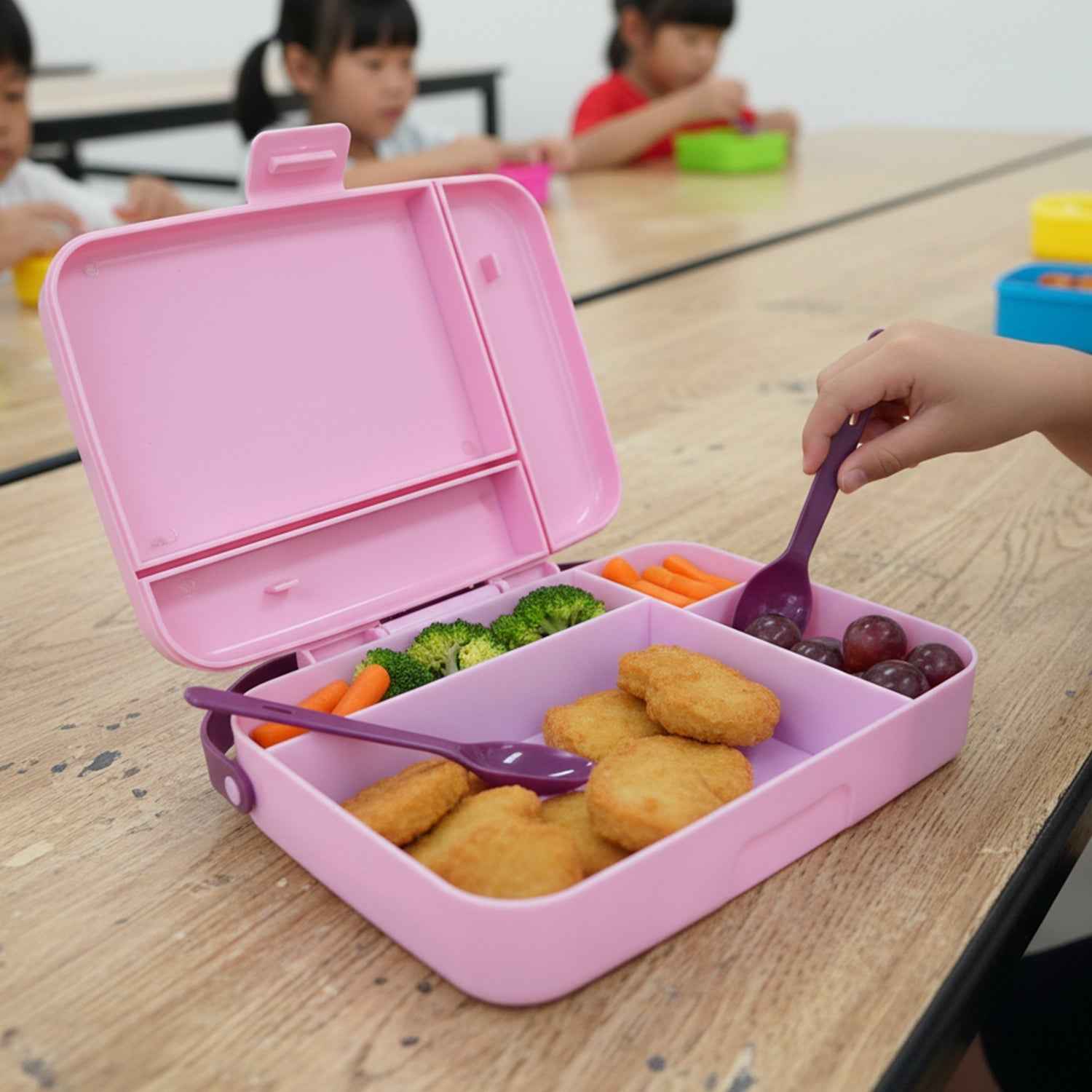 Leak Proof Lunch Box with 3 Compartments and Spoon Set