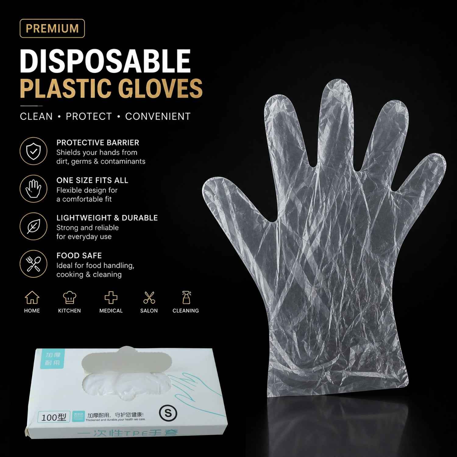 Disposable Plastic Gloves Ð Pack of 100 for Kitchen & Food Handling