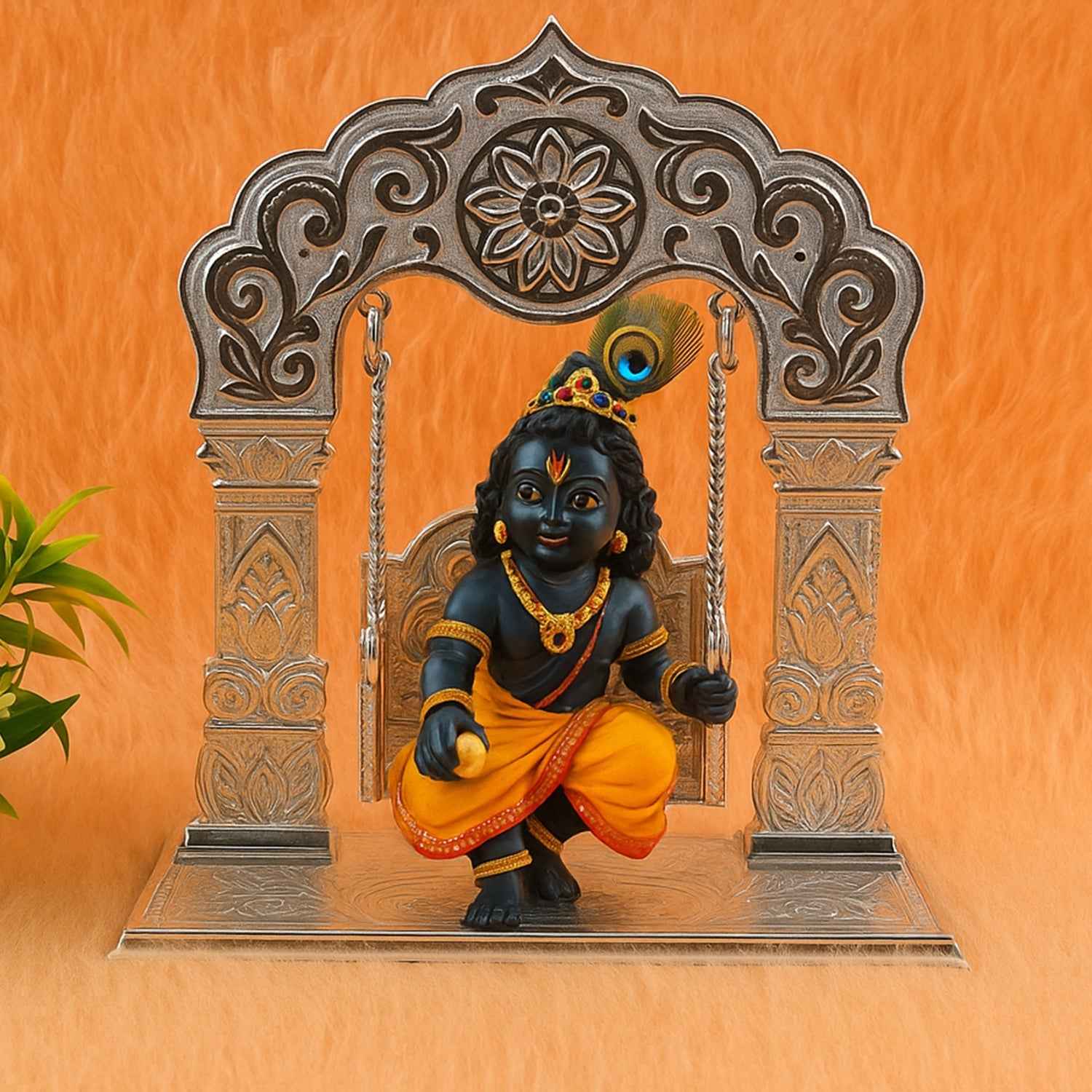 Bal Gopal Jhula – Silver-Coated Decorative Swing for Krishna Idol