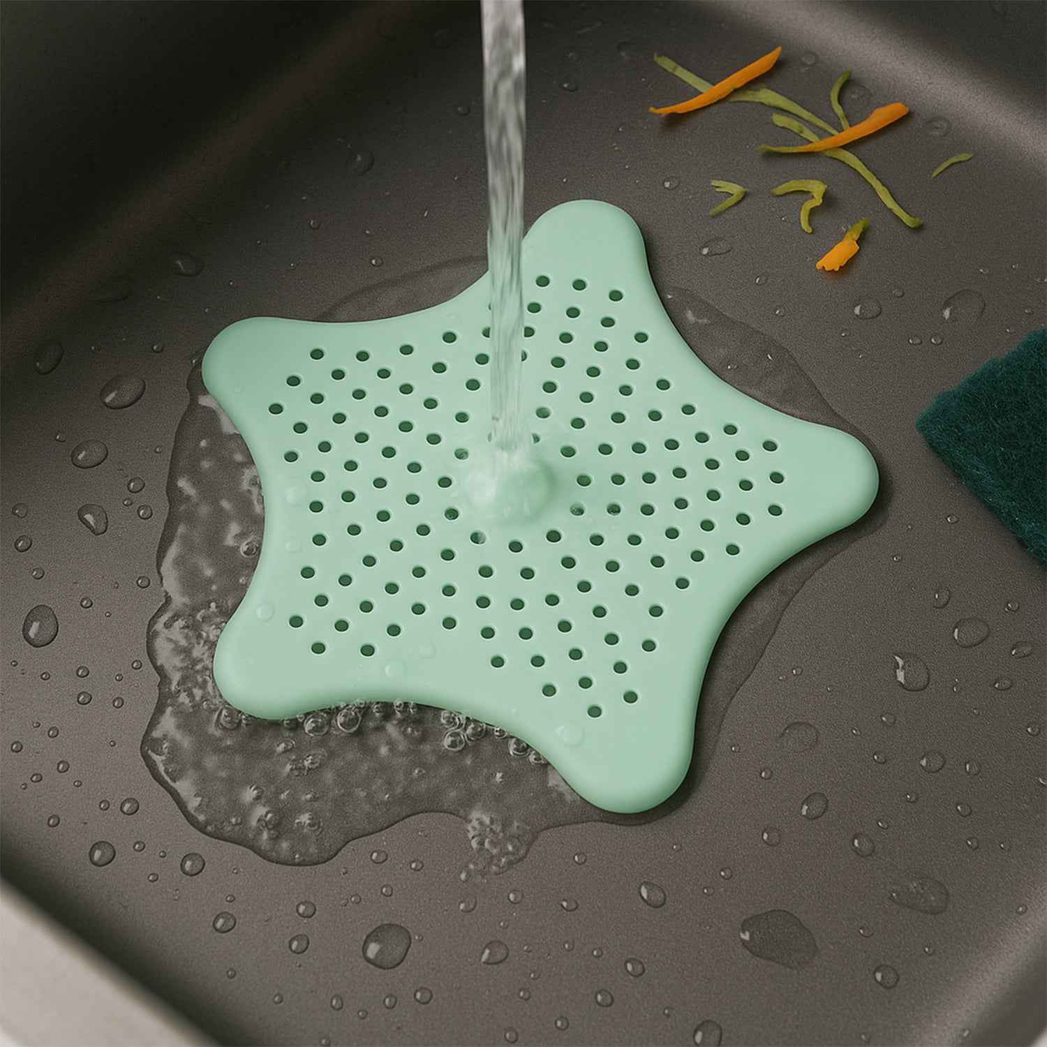 Silicone Star Shaped Sink Strainer – Mint Green Hair Catcher