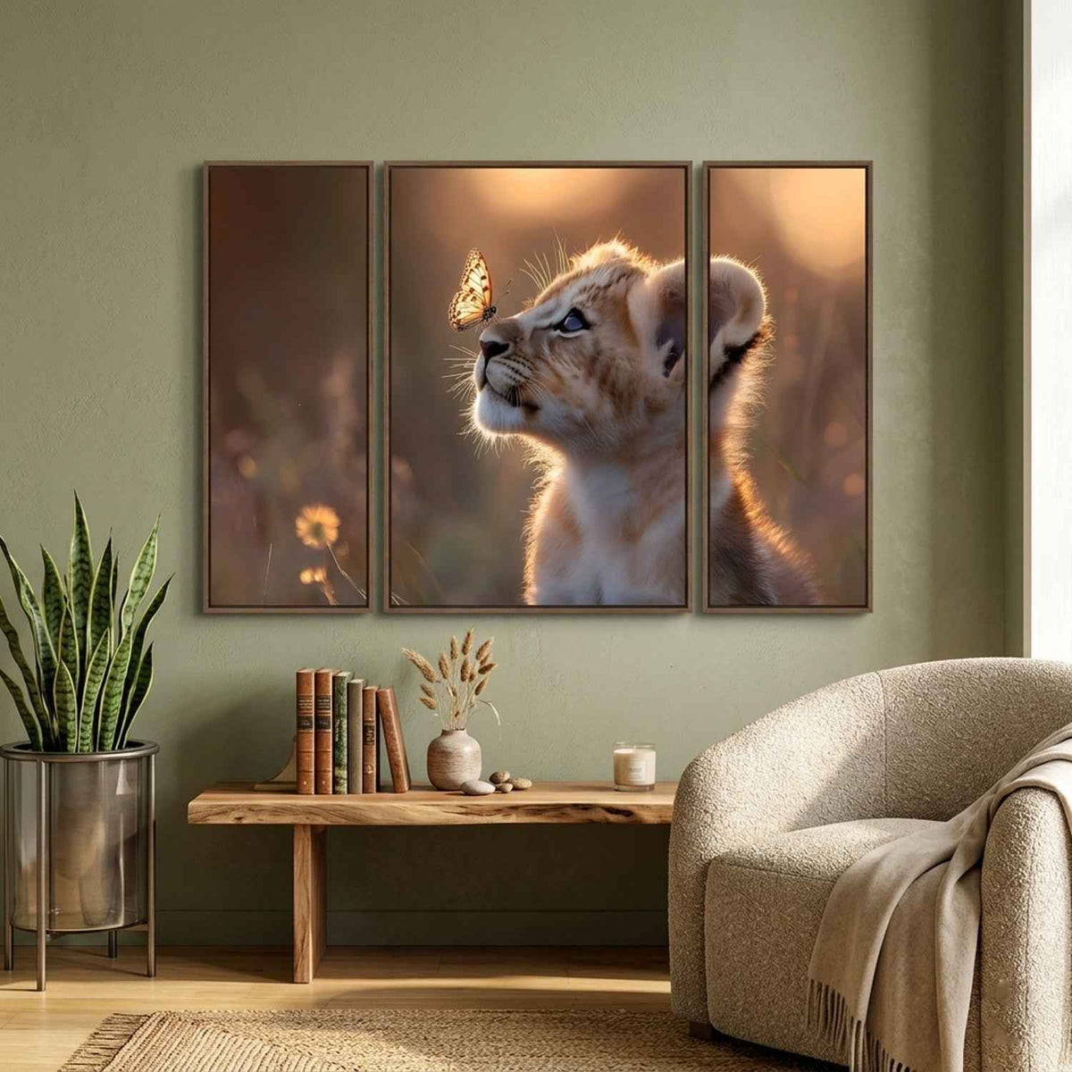 Lion Cub Wall Art Ð Vibrant 3-Panel MDF Wall Decor