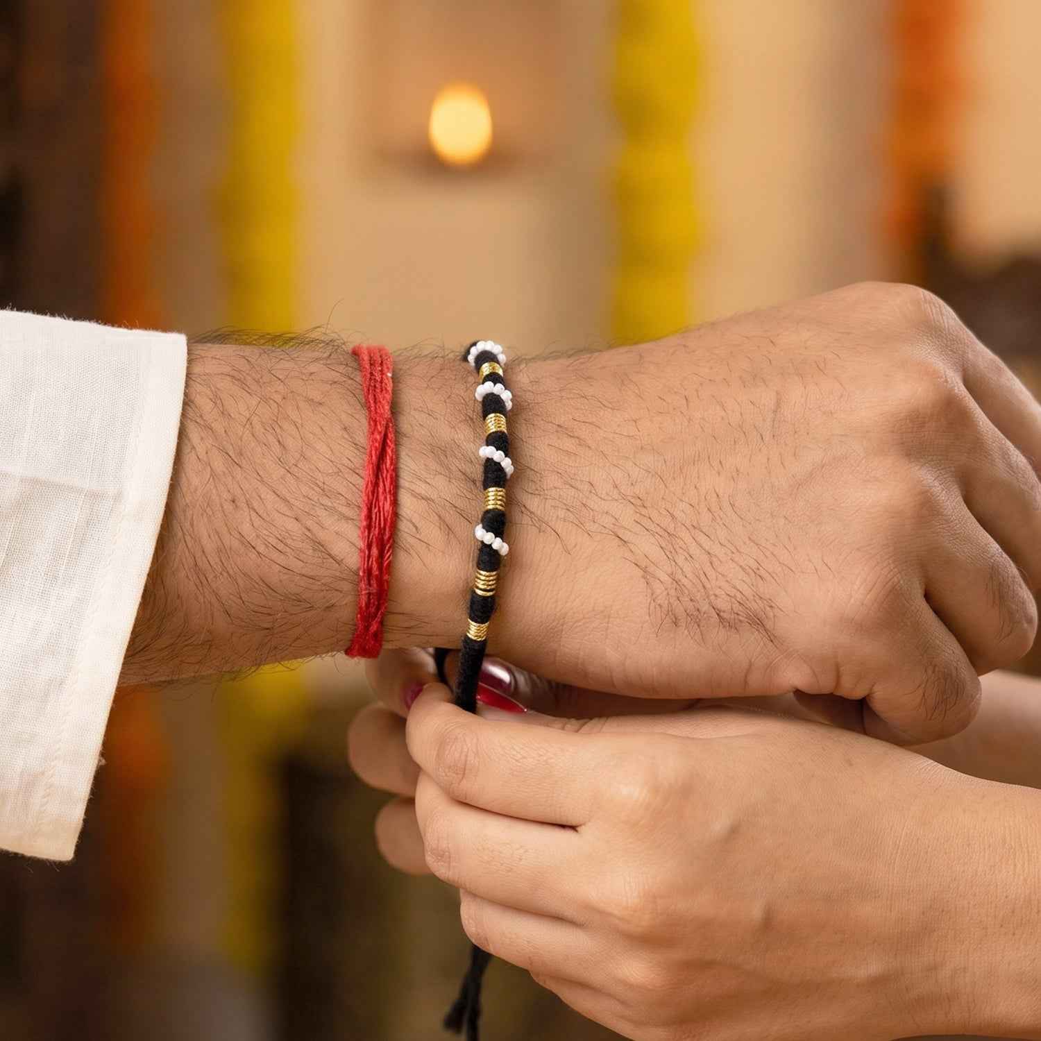 Handmade Pearl Beaded Rakhi Ð Traditional Ethnic Thread for Festivities
