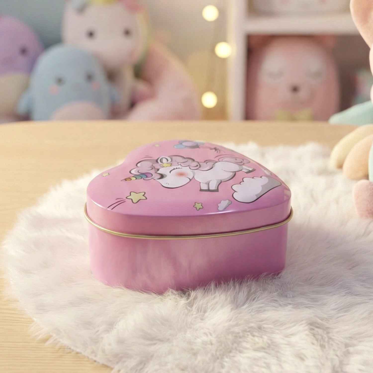 Heart Shaped Unicorn Storage Box – Durable Multipurpose Metal Tin