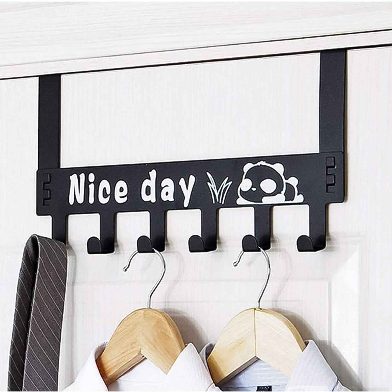 Carbon Steel Over Door Hook Rack – Heavy-Duty 6 Hooks, Black
