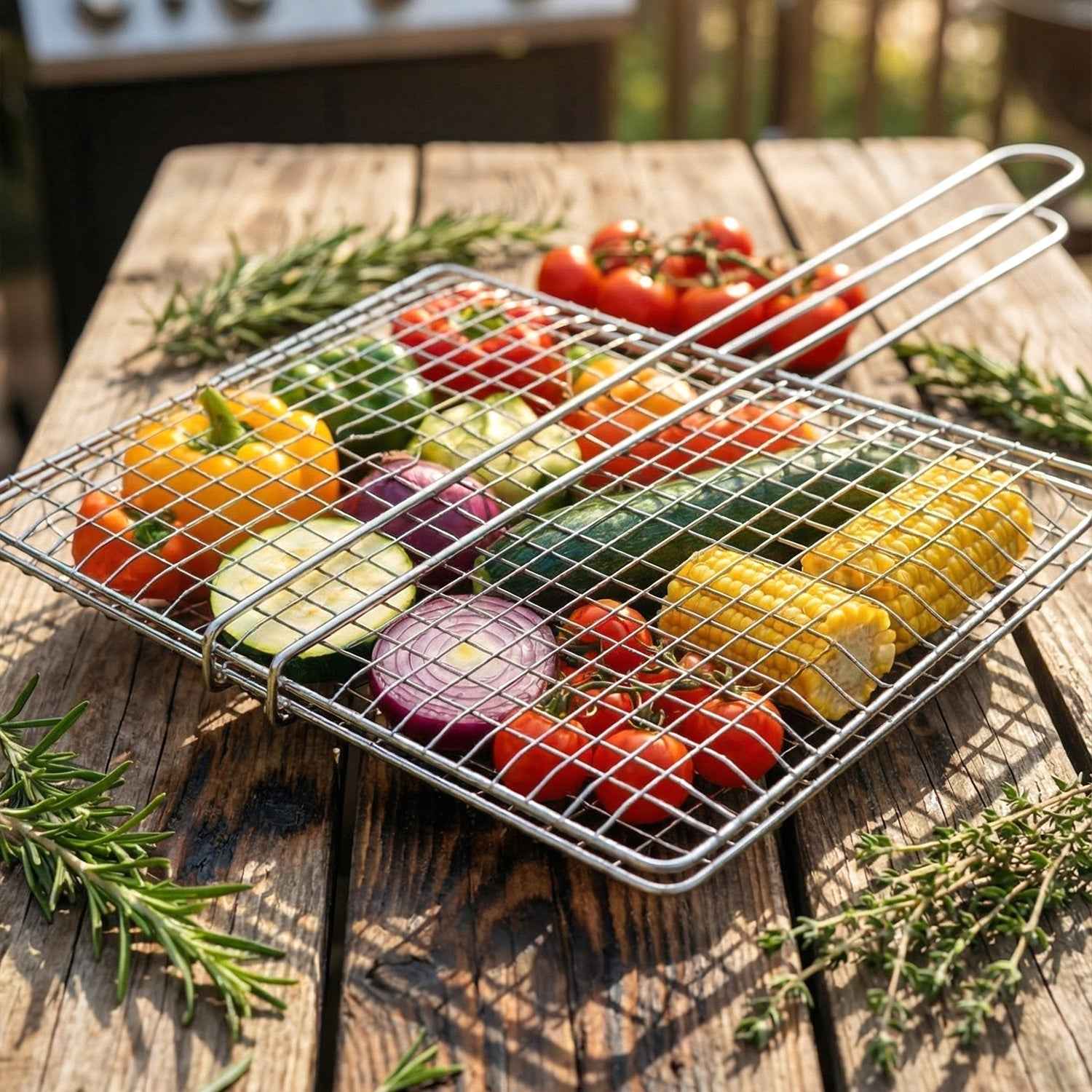 Heavy-Duty Stainless Steel BBQ Grill Basket Ð Long Handle & Durable Construction