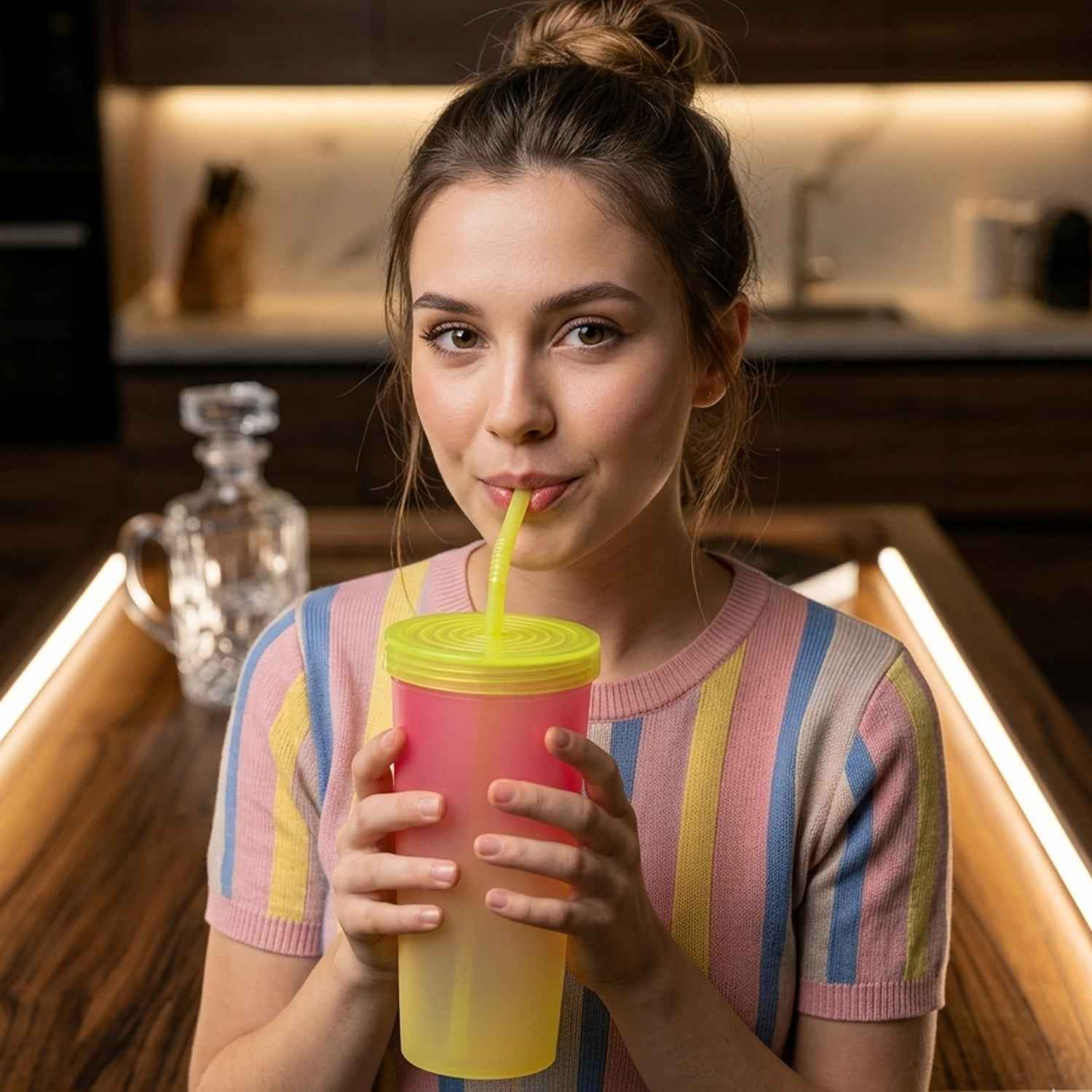 Gradient Plastic Drinking Tumbler – Reusable & Spill Proof