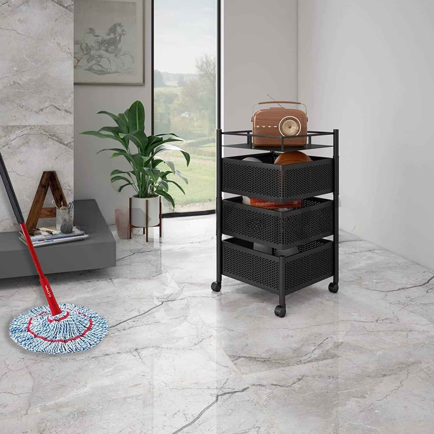 Metal Kitchen Trolley – 3-Layer Rotating Baskets | CookAura
