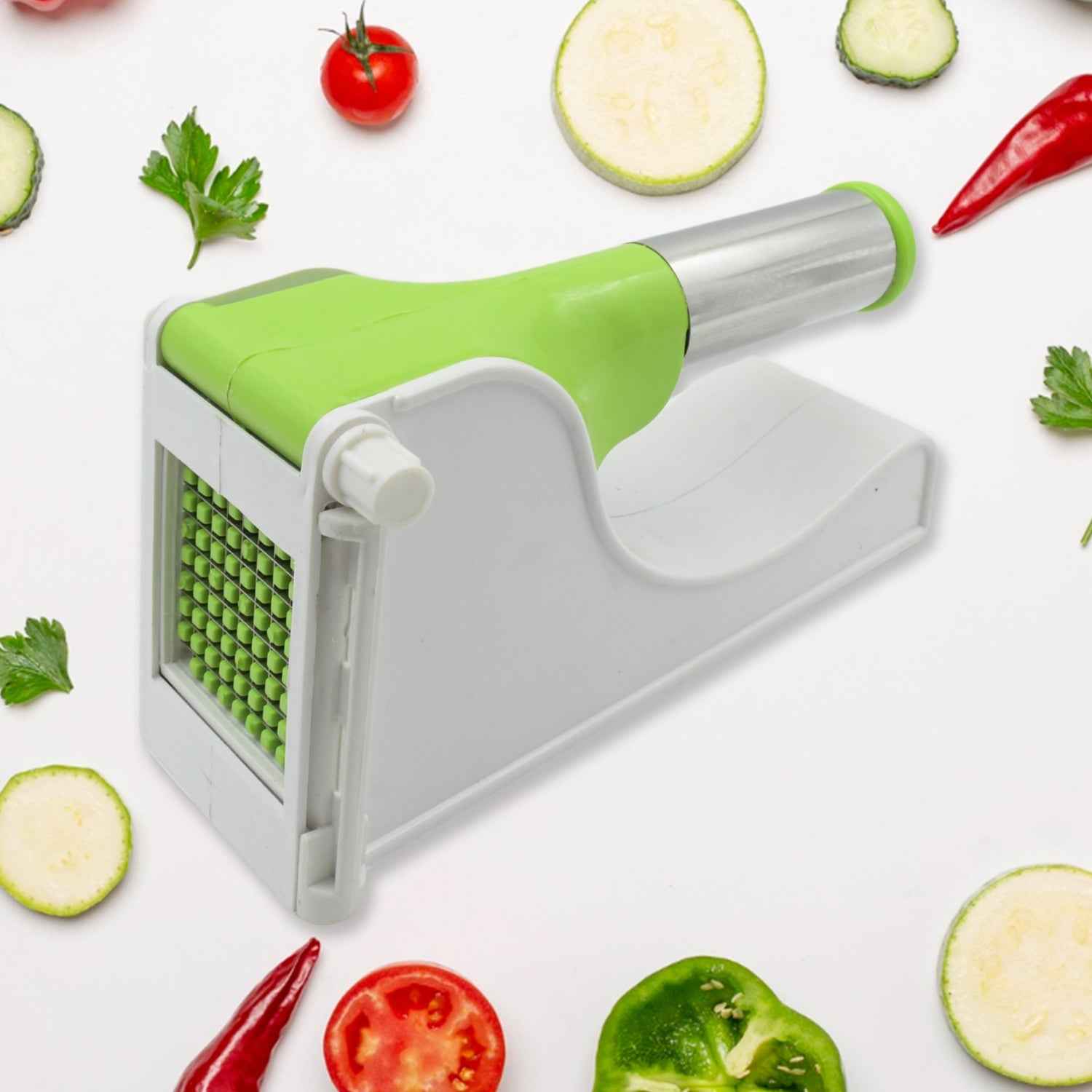 Manual potato slicer with container, perfect for quick homemade fries.