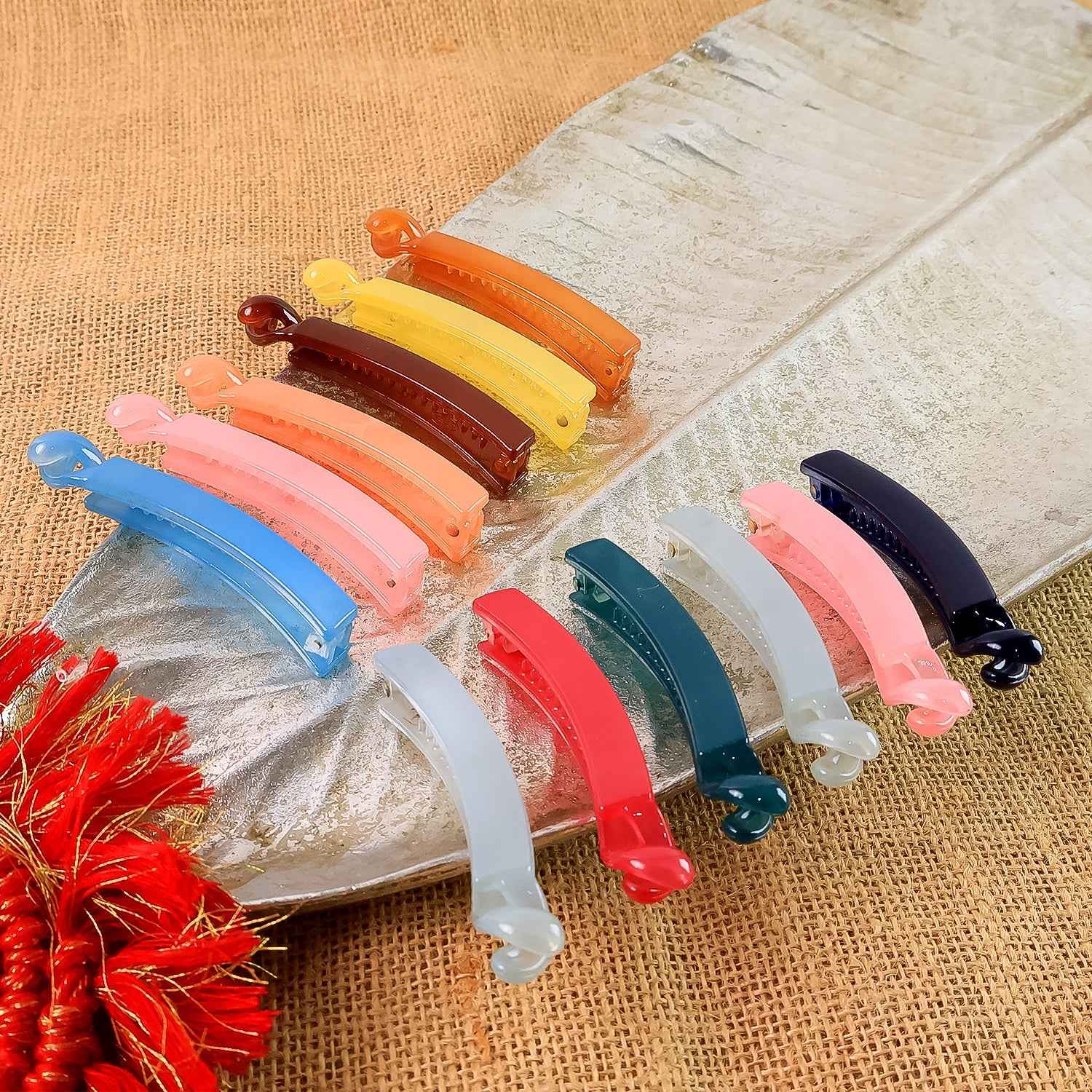 Banana Hair Clips Set – 12 Vibrant Multicolor Clips with Strong Grip