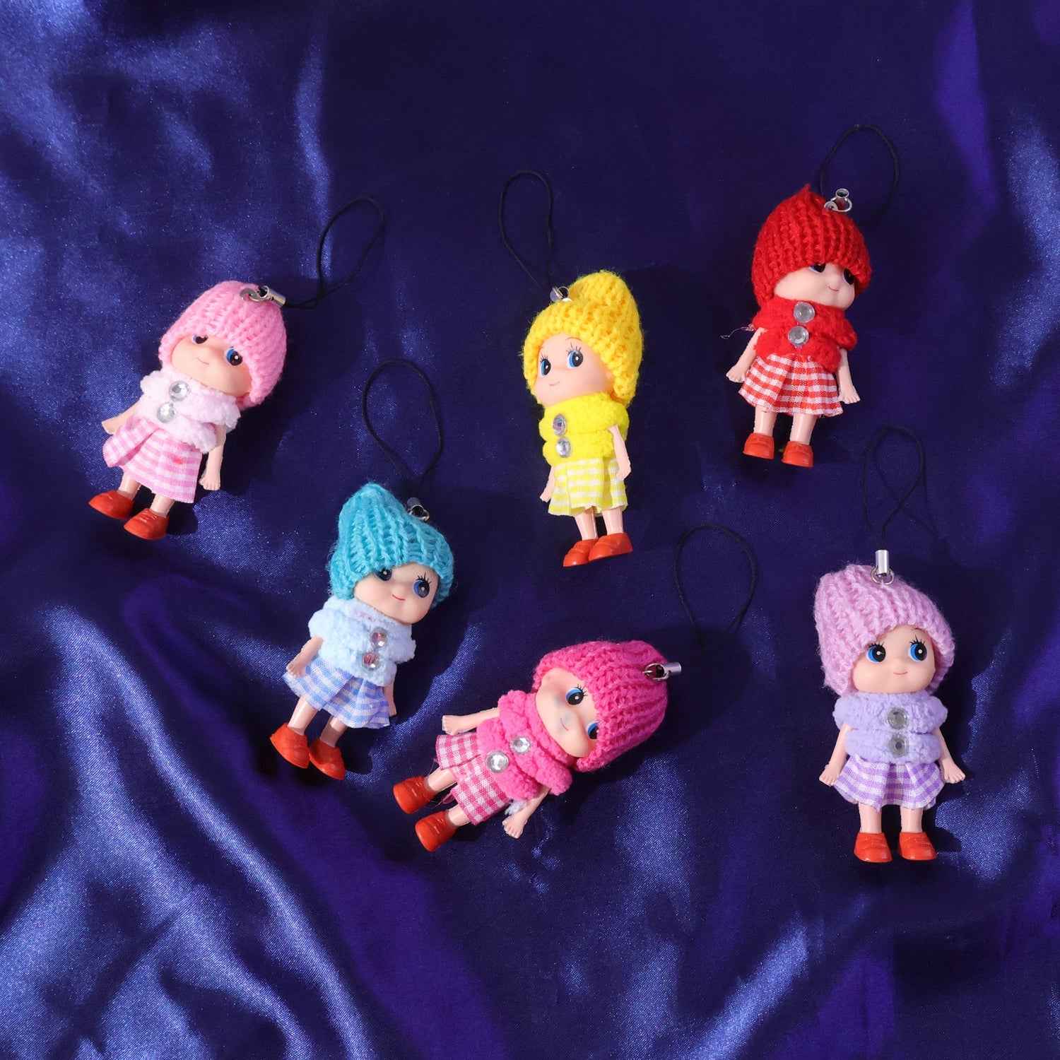 Mini Doll Hanging Keychain Set – 6 Cute Colorful Charms