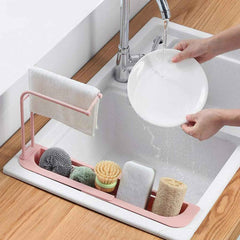 Kitchen Sink Organizer Rack with Towel Holder & Drain Tray