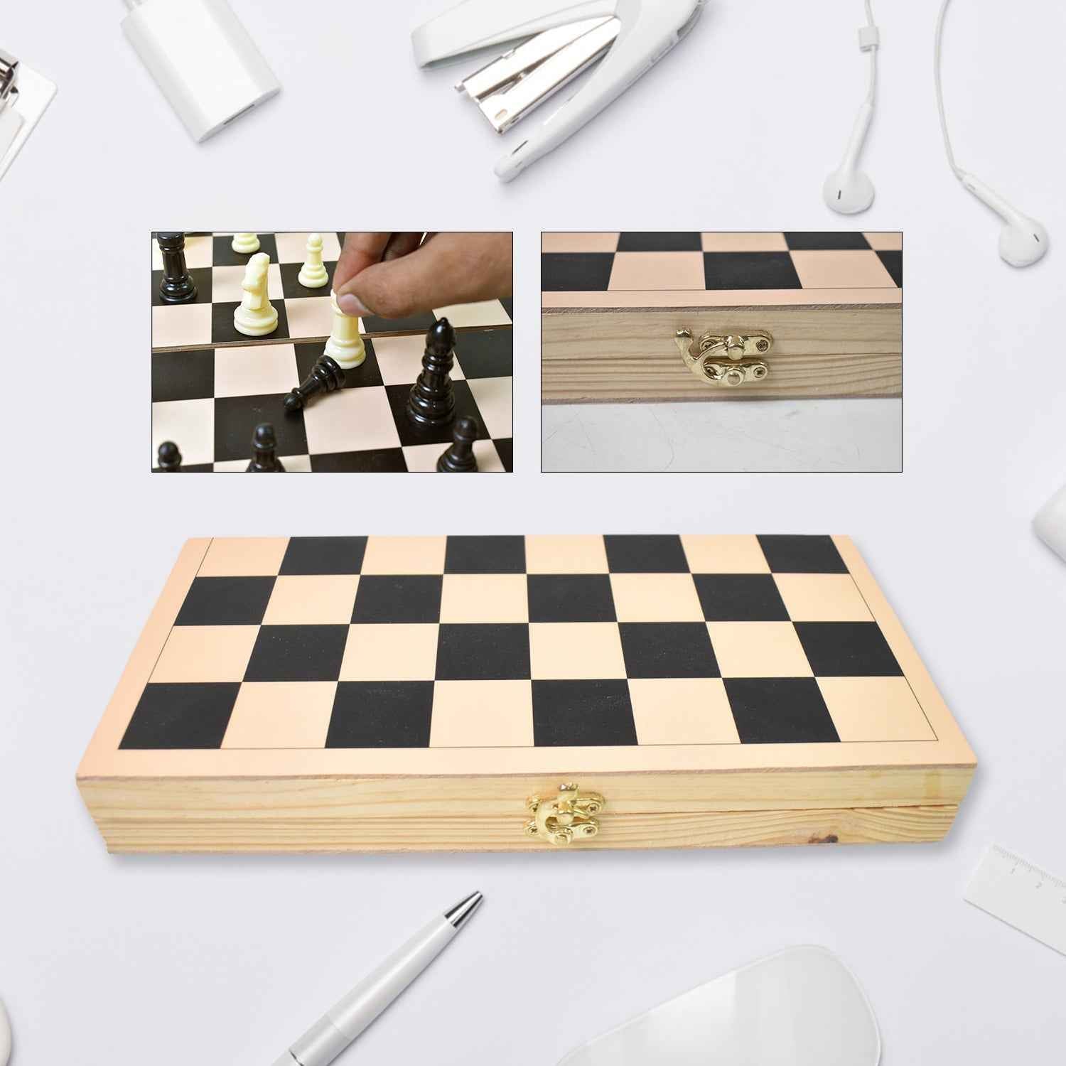 Folding Wooden Chess Set – Portable 30x30cm Board | Boardoria