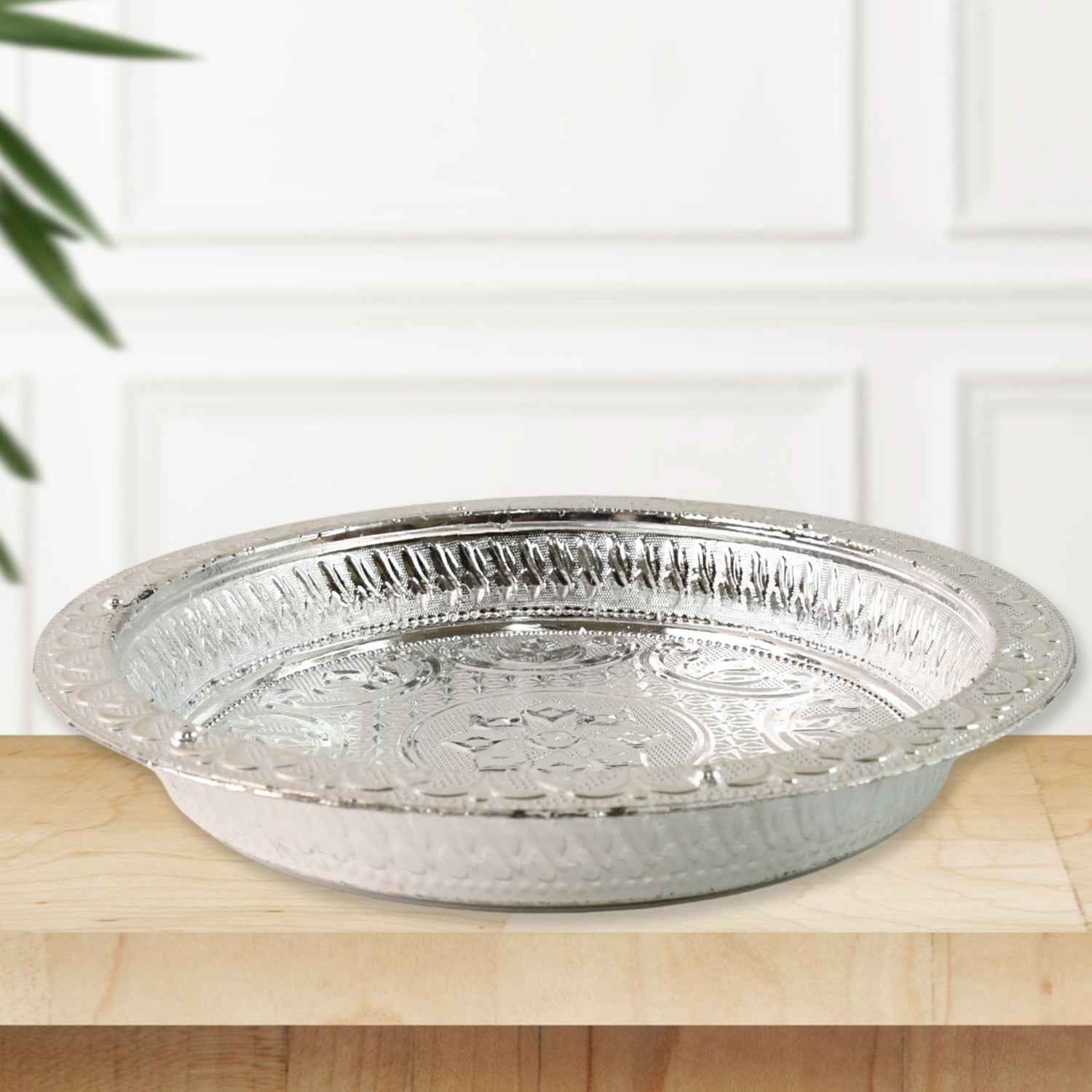 Silver Finish Plastic Pooja Thali – Lightweight & Durable