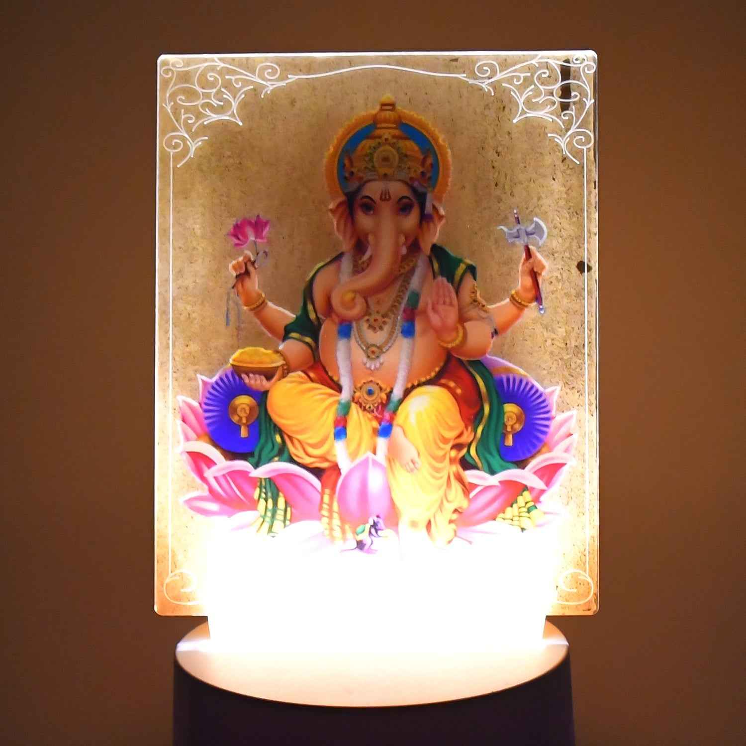 3D Lord Ganesh Frame – Soft White LED Night Light for Home Decor