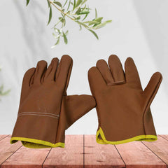 Detailed view of the reinforced palm and fingers of the puncture-resistant gardening gloves.