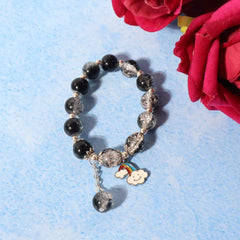 Black Crystal Beaded Charm Bracelet – Stylish Stretchable Wristwear