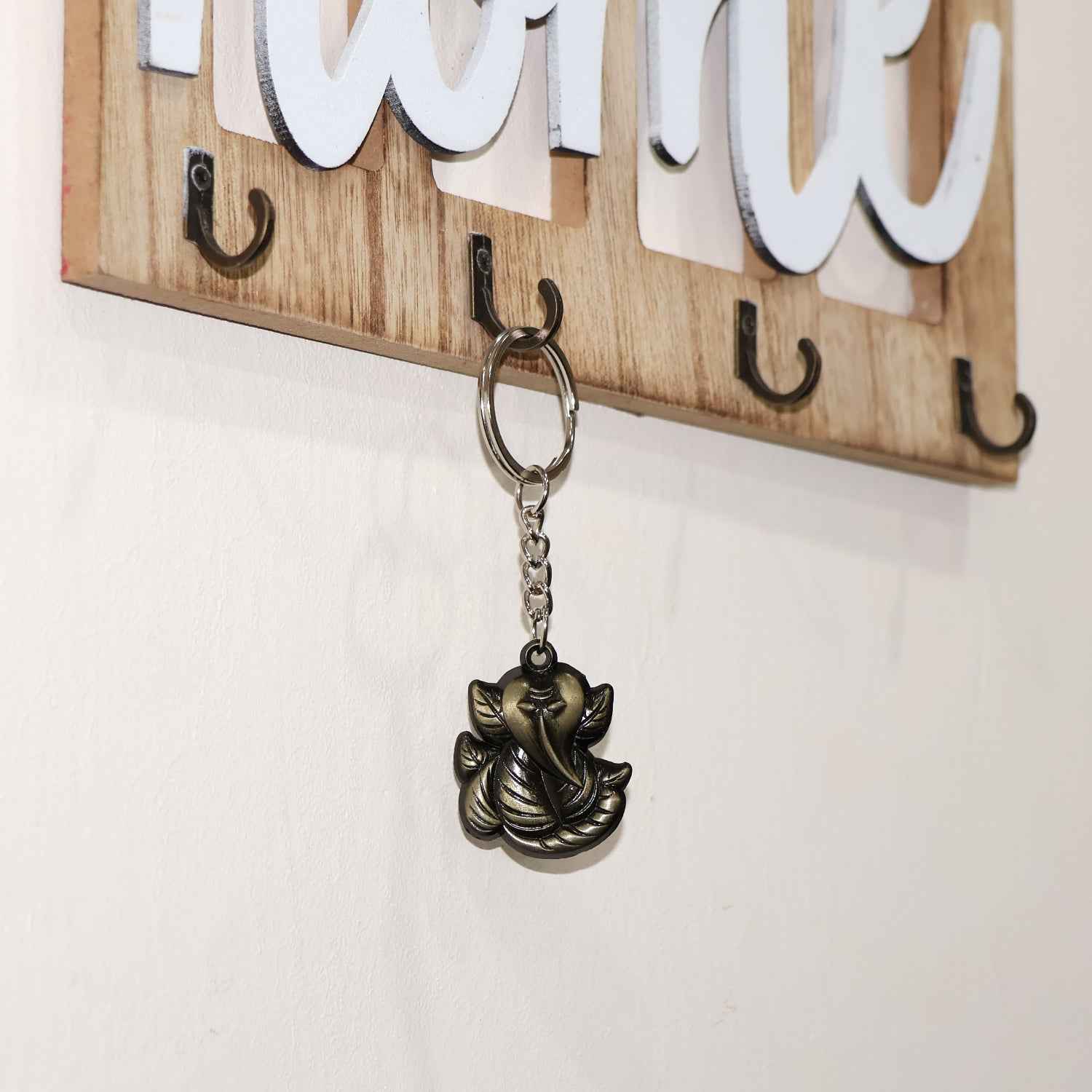 Ganesh Face Antique Black Metal Keychain – Durable Spiritual Charm