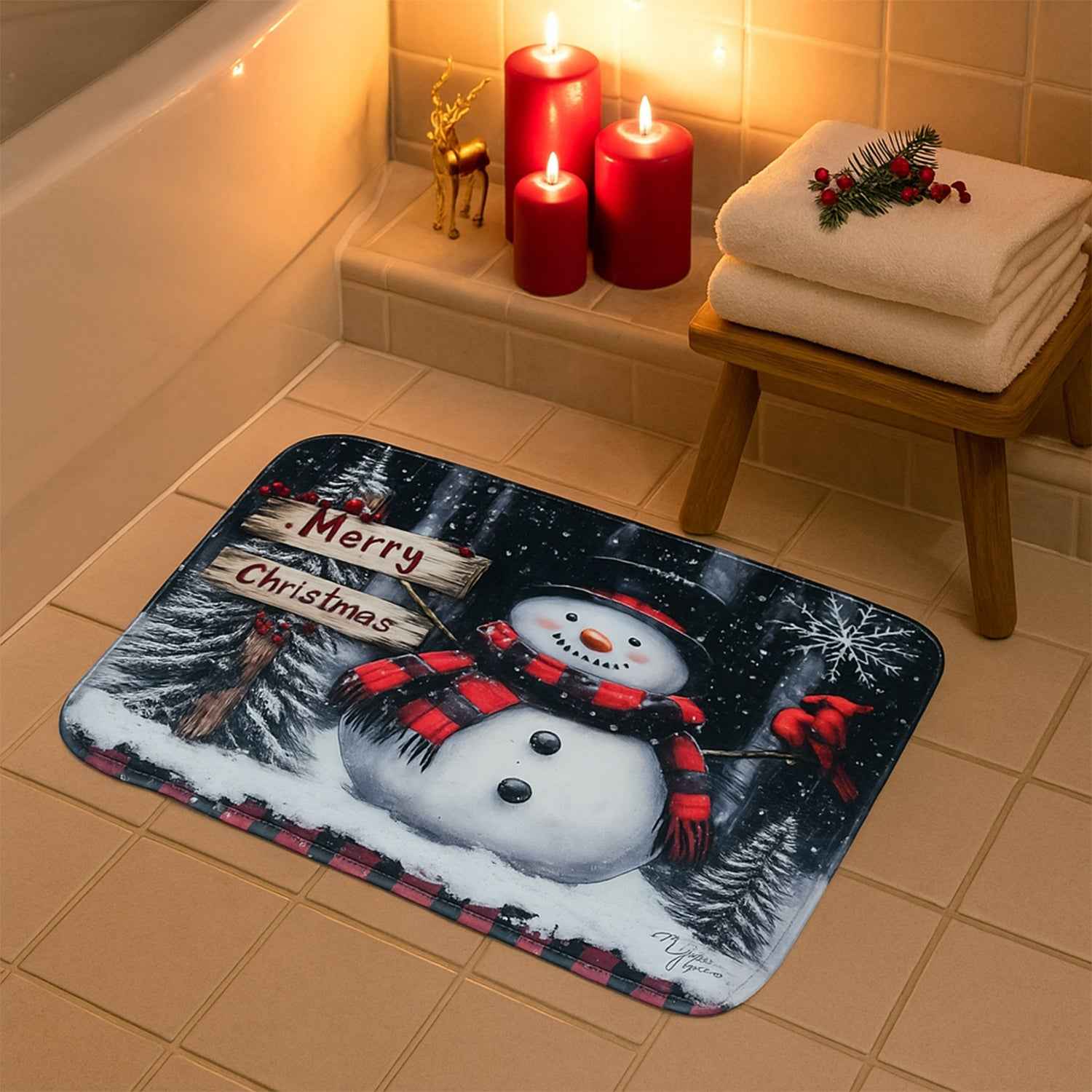 Christmas Bathroom Mat Set – Soft Snowman 3-Piece Décor