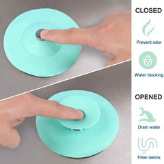 Soft green silicone sink saver cap designed to prevent clogs and protect drains