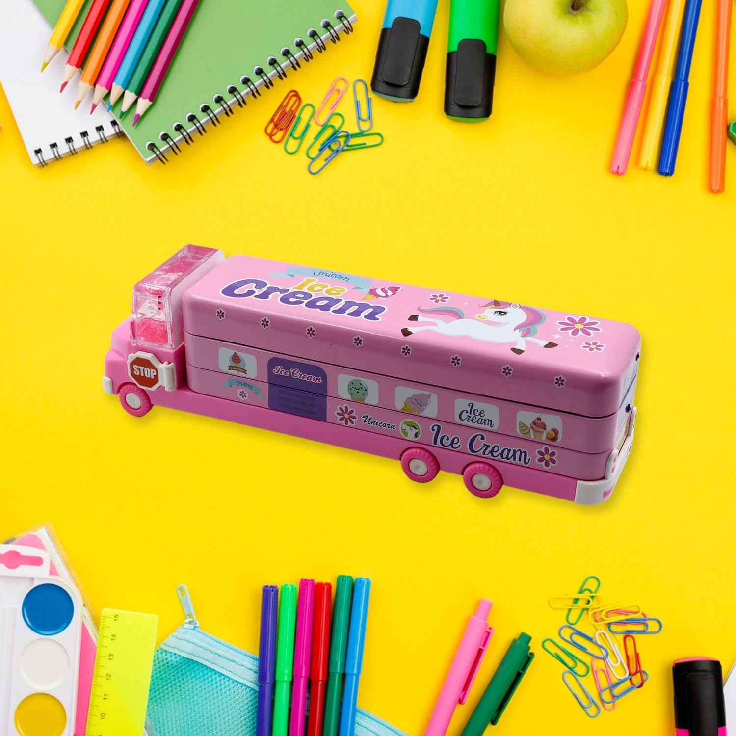 Kids Truck Pencil Case – Multi-Level Metal Double Decker | Indo Glow