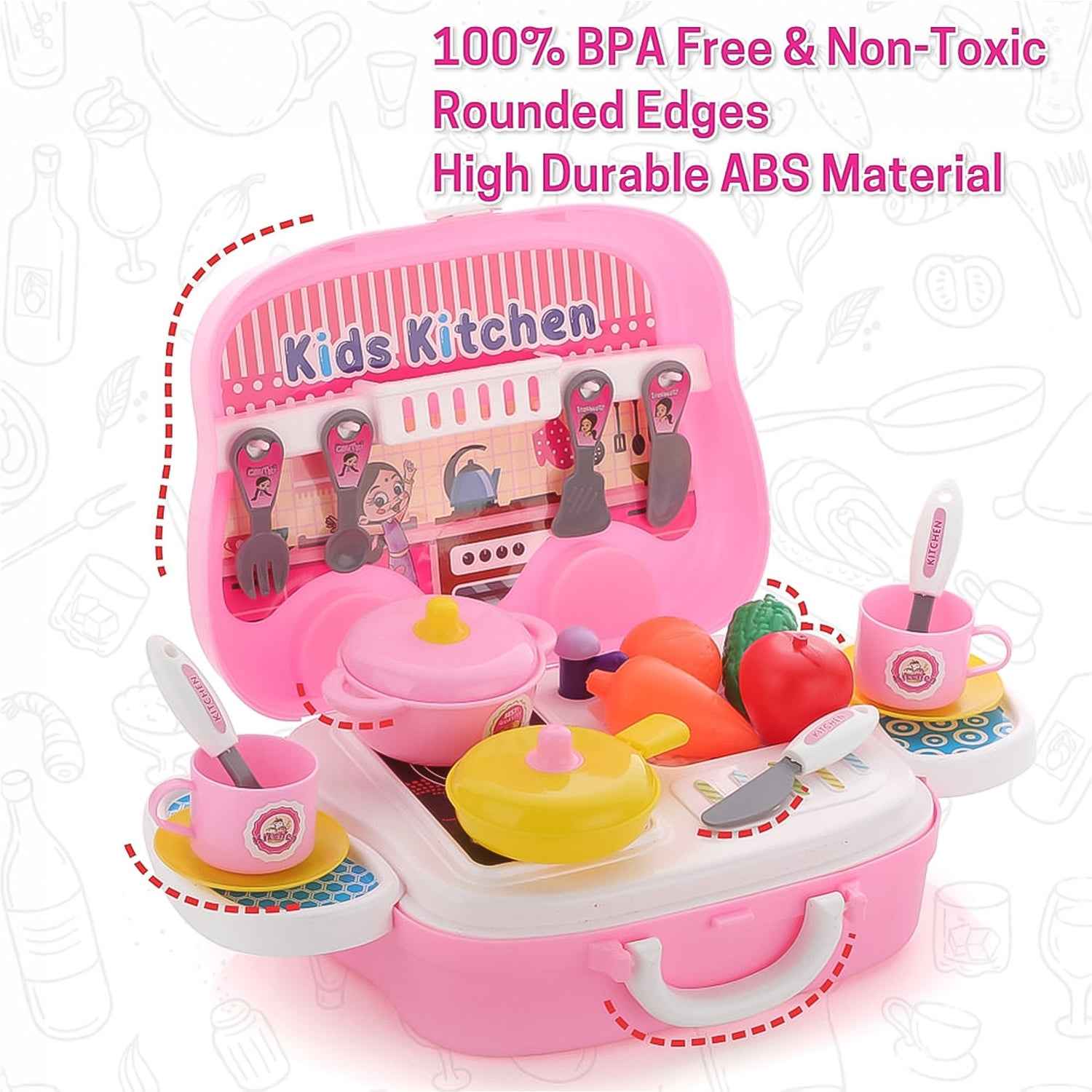 Kids Kitchen Play Set – 23-Piece Portable Pretend Play | Aditi