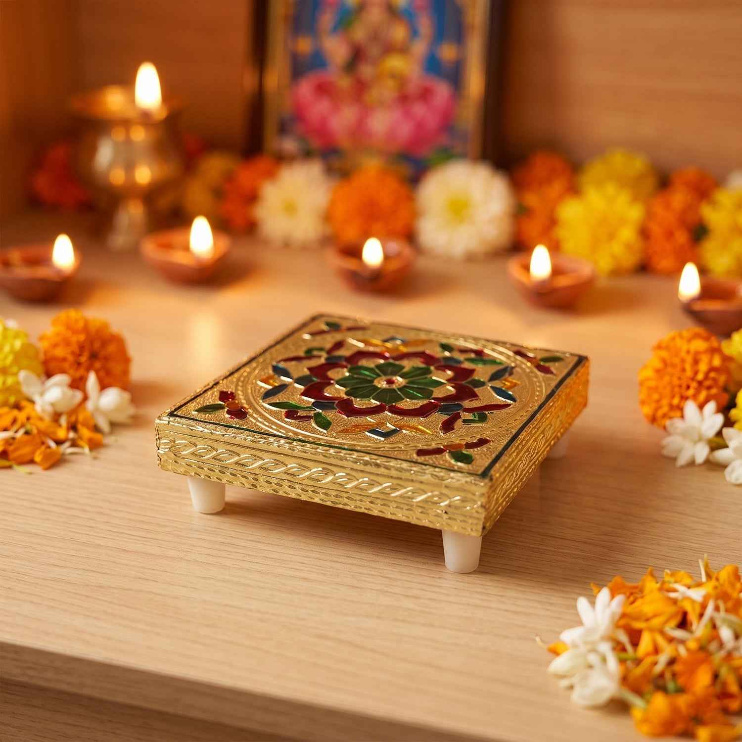 Wooden Pooja Chowki – Handicraft Bajot for Home Temple | Styleva