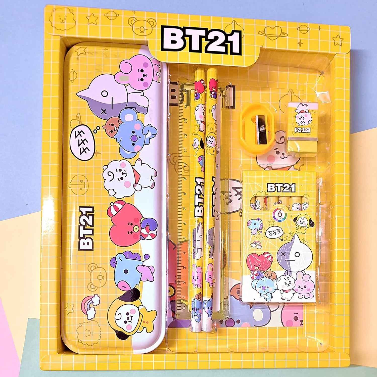 Stationery Kit for Kids – 12 Pc Metal Pencil Box Set | ScribbleJoy