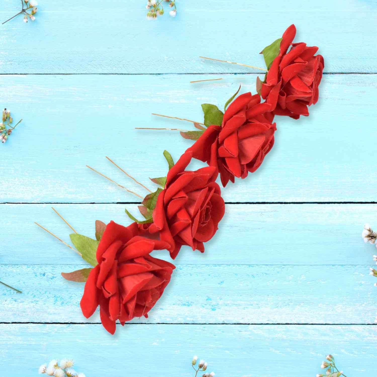 Red Rose Hair Clip – 12 Pc Bridal Flower Pins for Women | Calm & Curl