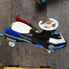 Police Ride-On Toy Car highlighting anti-slip footboard and safety features