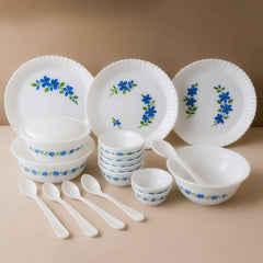 Plastic Dinner Set – Durable 36-Piece Blue Floral Design