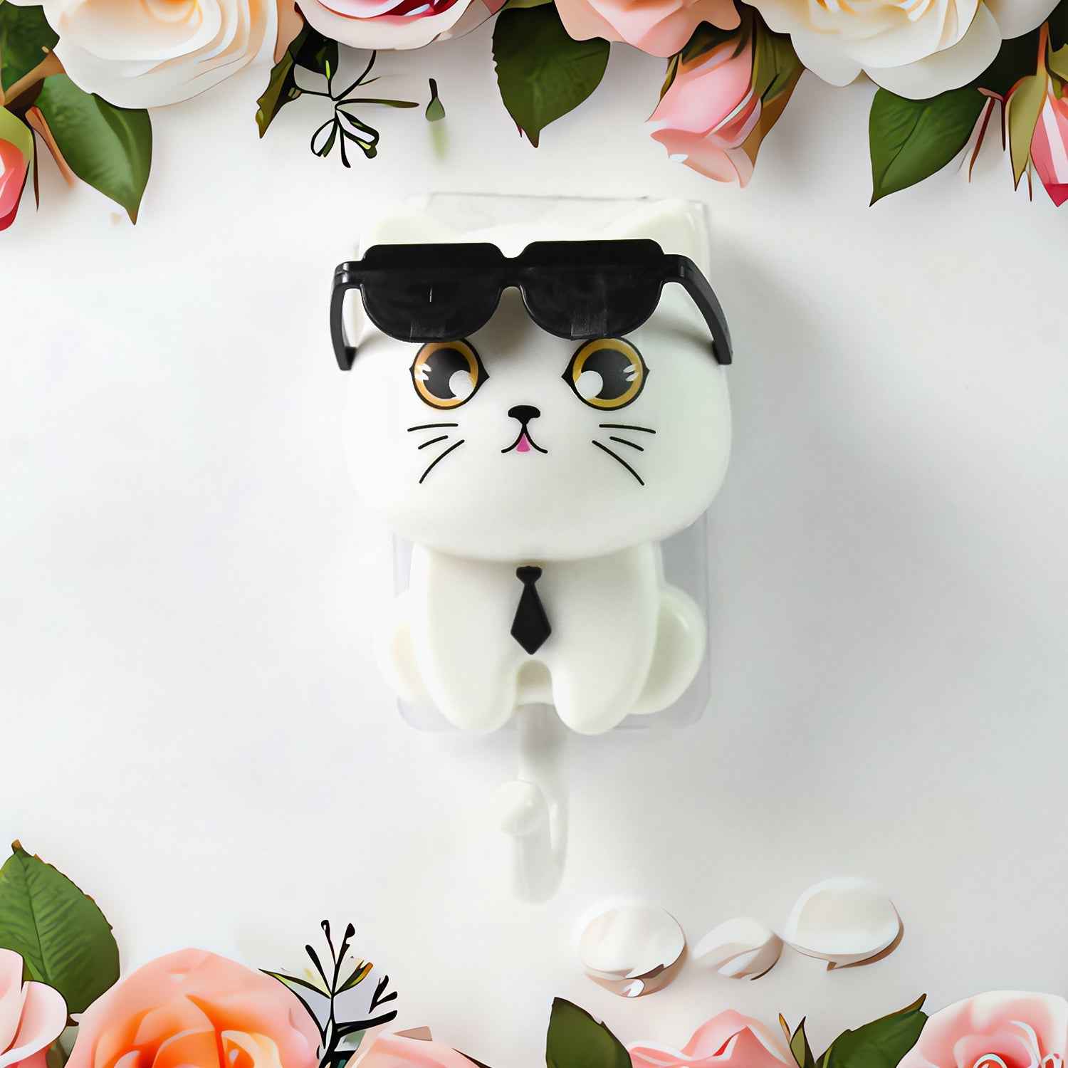 Cat Wall Hook – Cute Sunglasses Design, Self-Adhesive | Styleva
