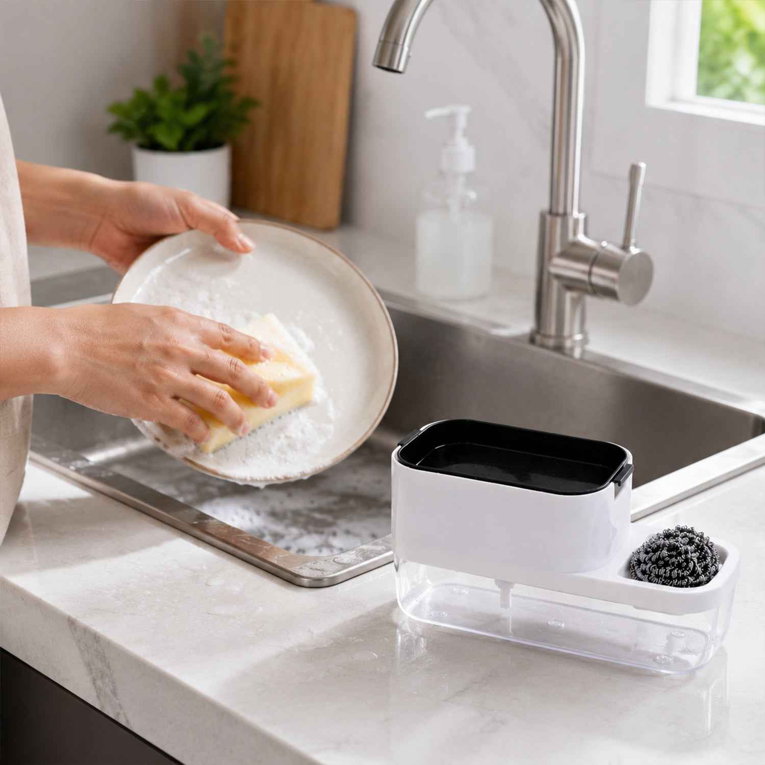 Dish Soap Dispenser & Sponge Holder – Compact & Durable | VelvetBubbles