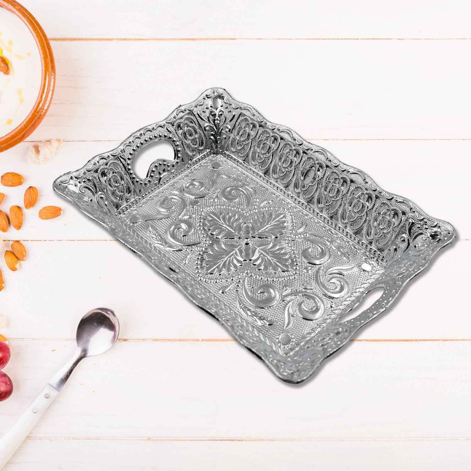 Side view of the stylish dry fruit serving tray, perfect for any Indian home.