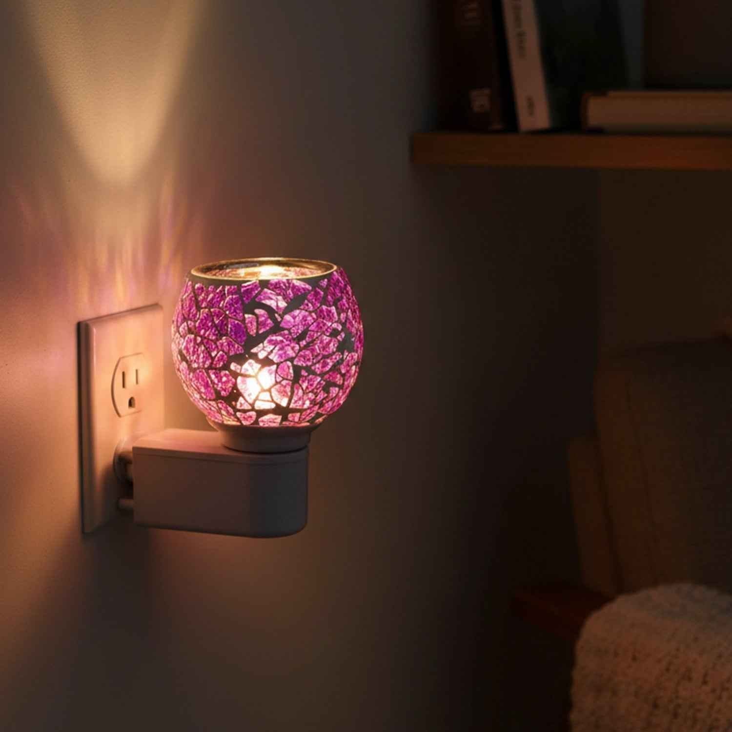 Plug-In Aroma Diffuser Lamp – Purple Mosaic Glass Night Light