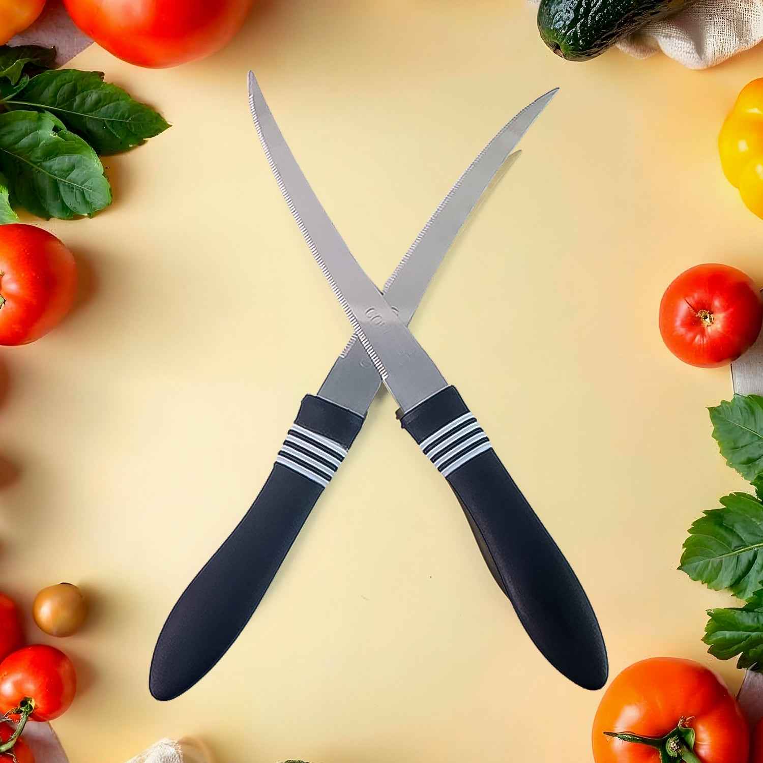 Serrated Kitchen Knife Set – Premium Curved Stainless Steel Blades
