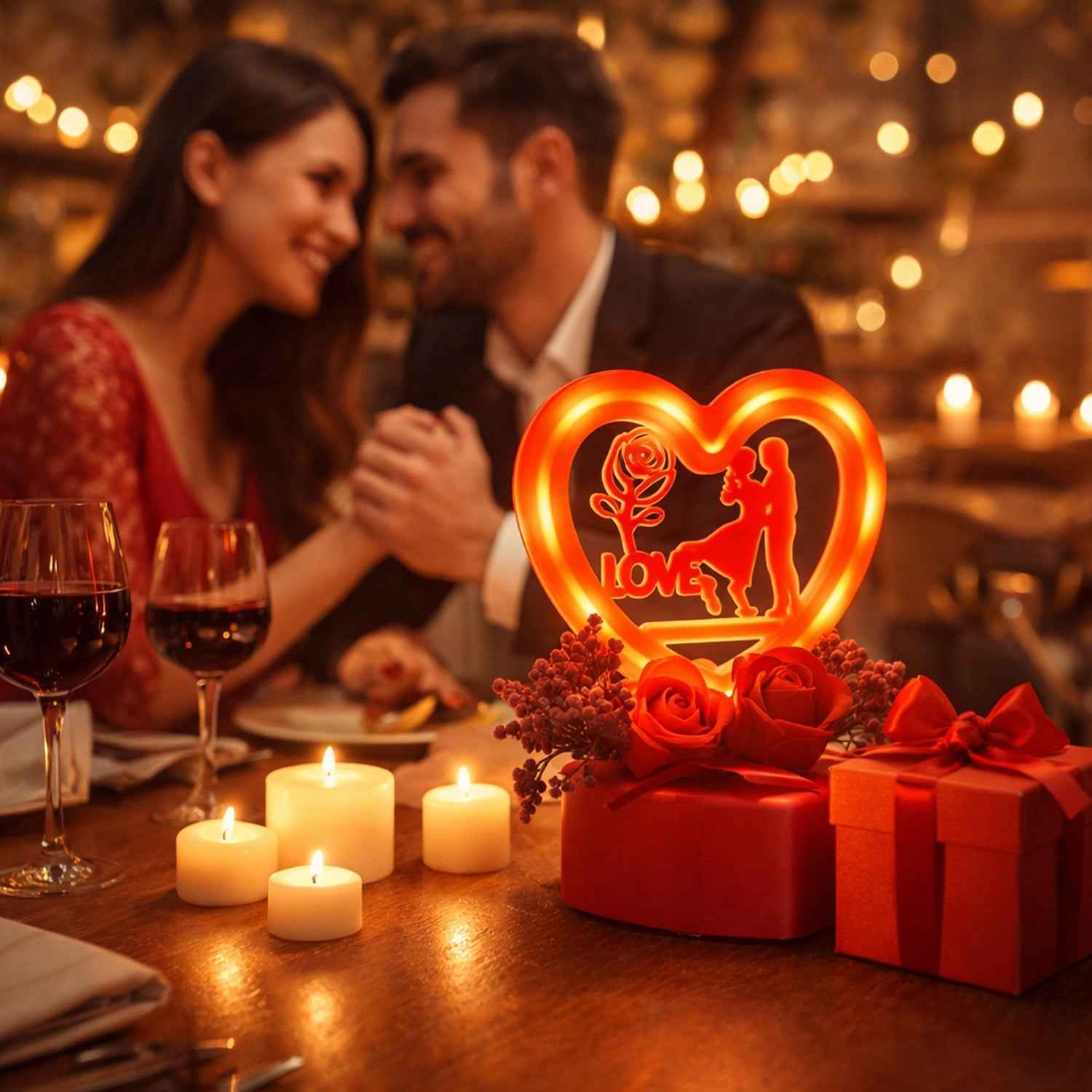 Heart Love Decorative Showpiece – Elegant Golden Rose Gift Set