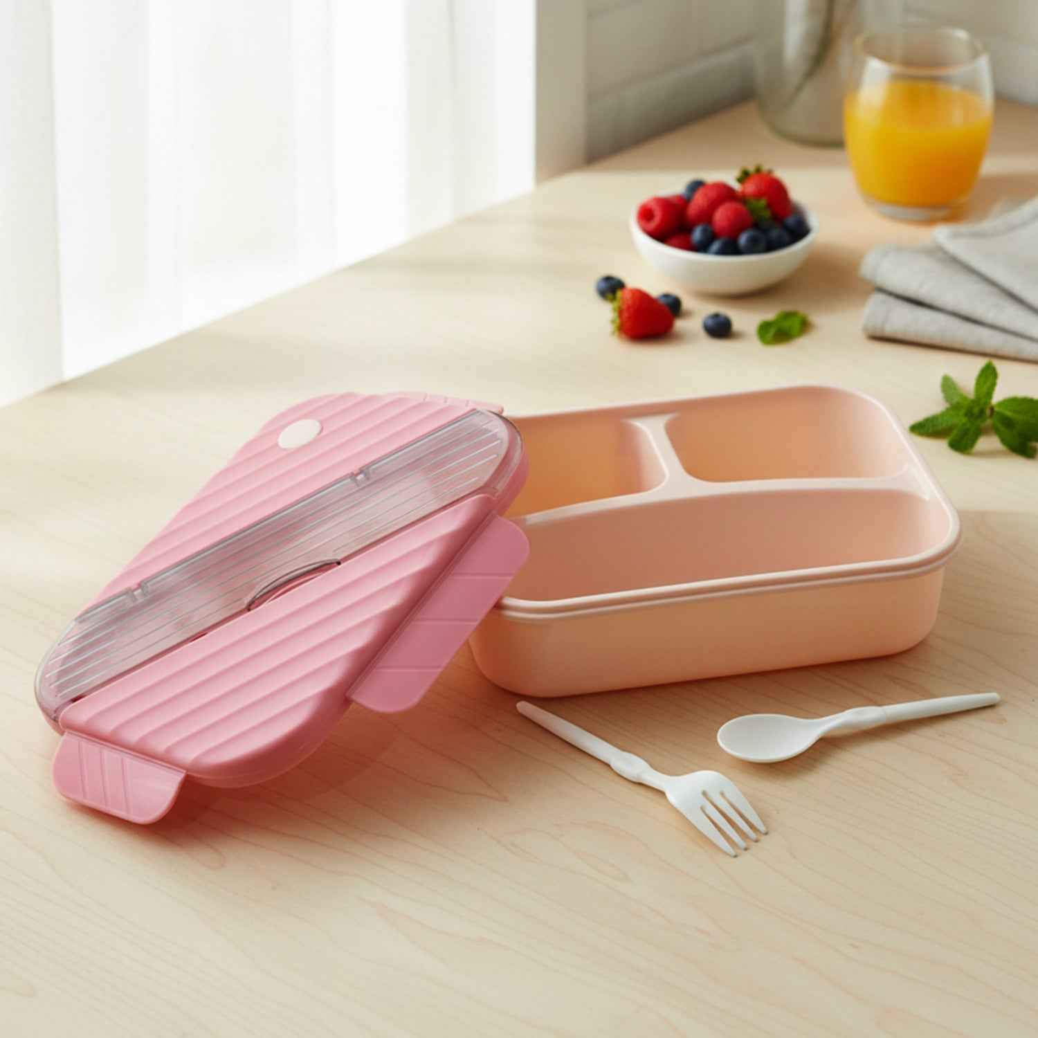 Plastic 3 Compartment Lunch Box for Kids – Organized & Portable