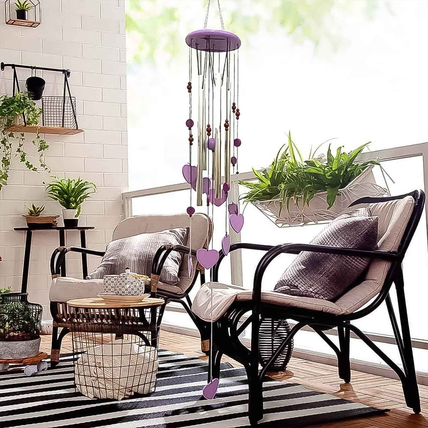 Smiley Hearts Wind Chime – Bamboo & Aluminium Decor | Indo Glow