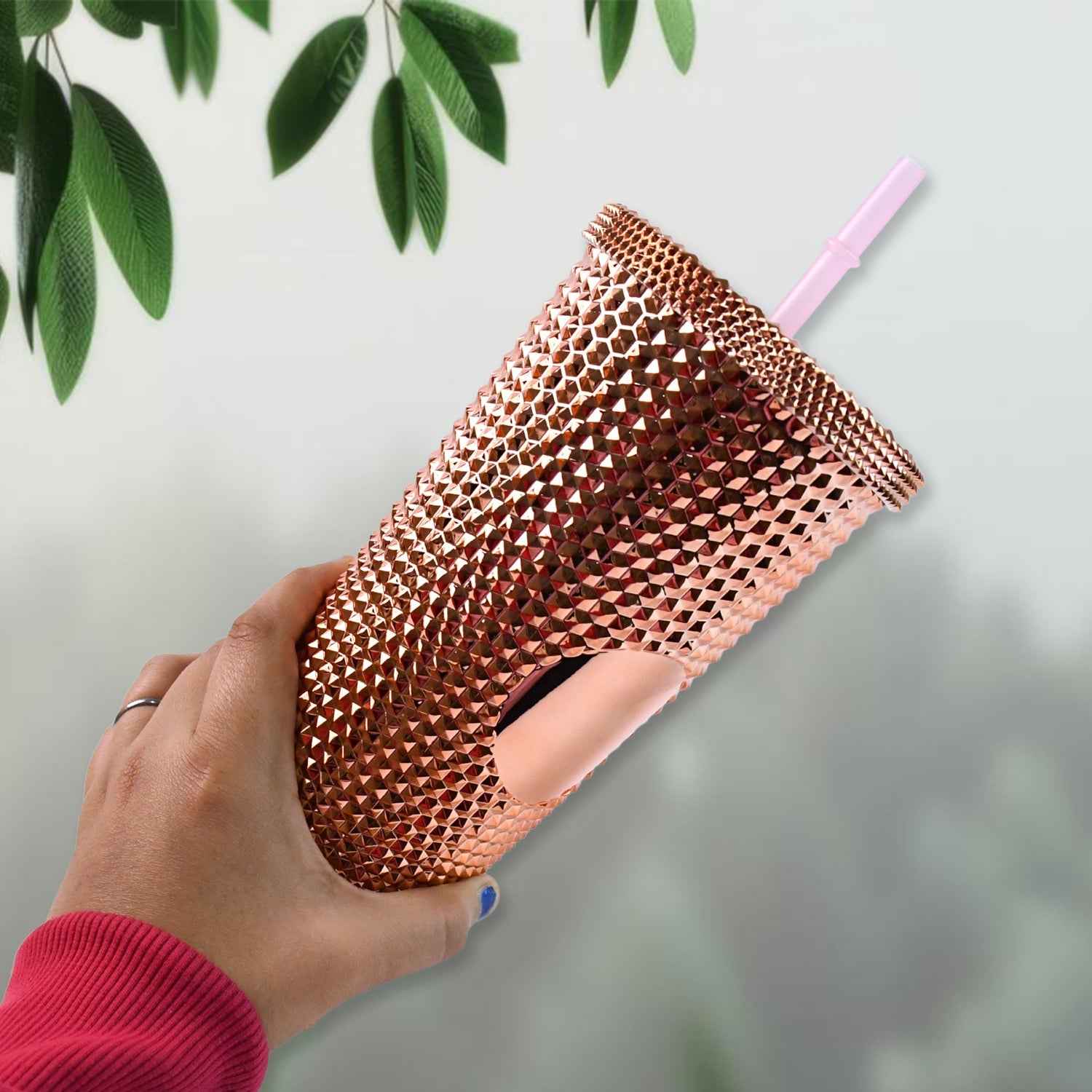 Studded Tumbler – Double Walled Cold Cup with Straw Lid