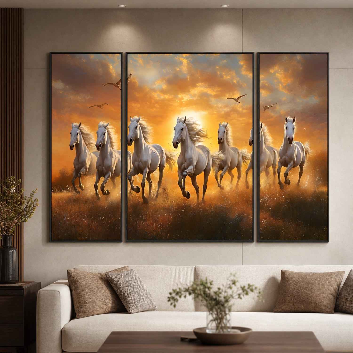 Horses Sunset Wall Art Ð Vibrant 3-Panel MDF Canvas for Home Decor