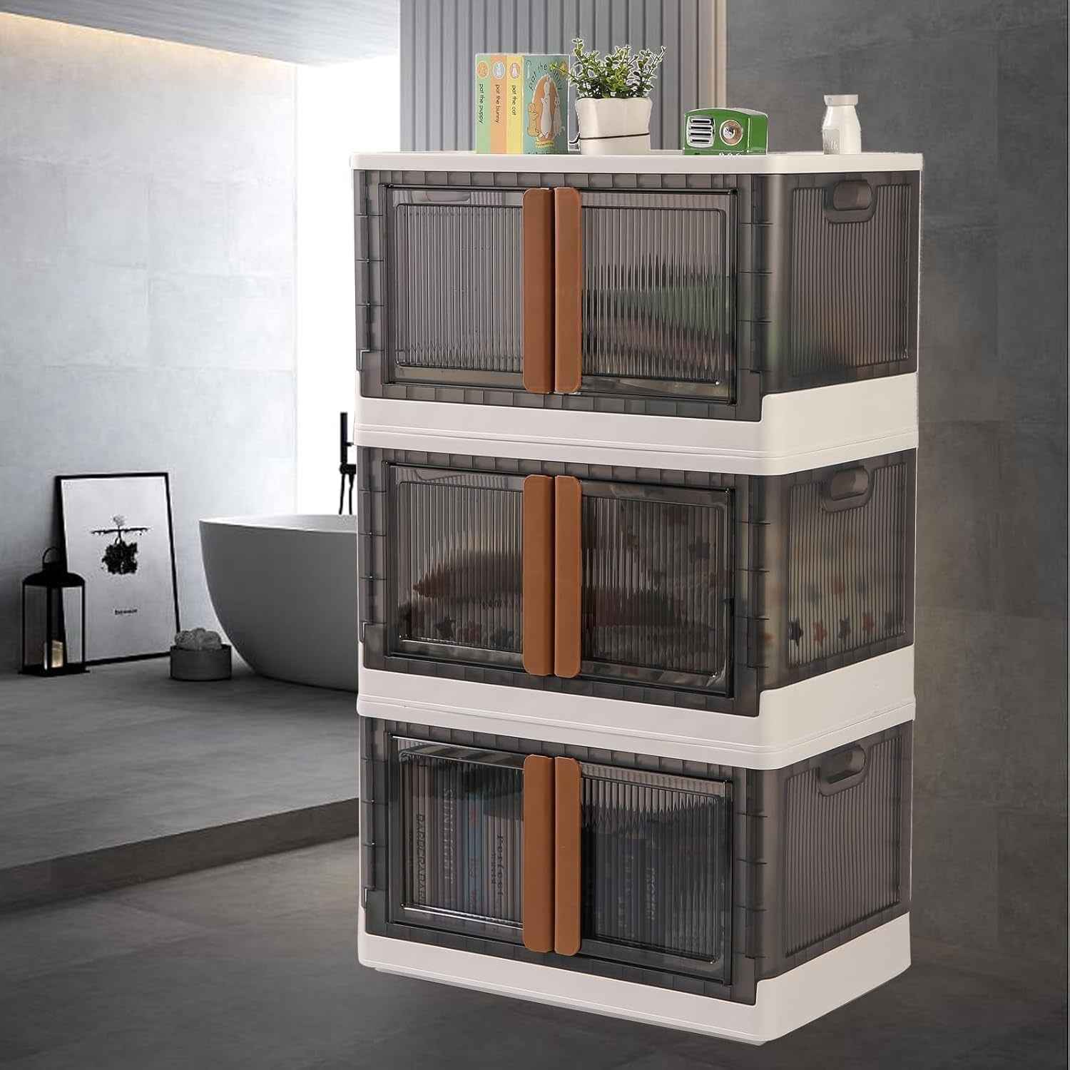 Plastic Folding Wardrobe Organizer – 3-Layer Storage with Wheels