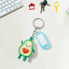 Avocado Cartoon Keychain with Name Tag Holder – Cute & Practical