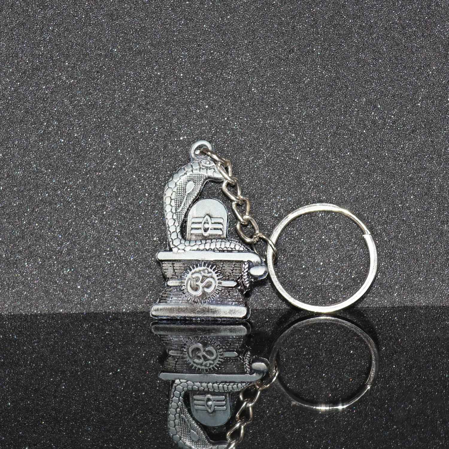 Shivling Keychain – Elegant Silver Metal Design with Snake Motif