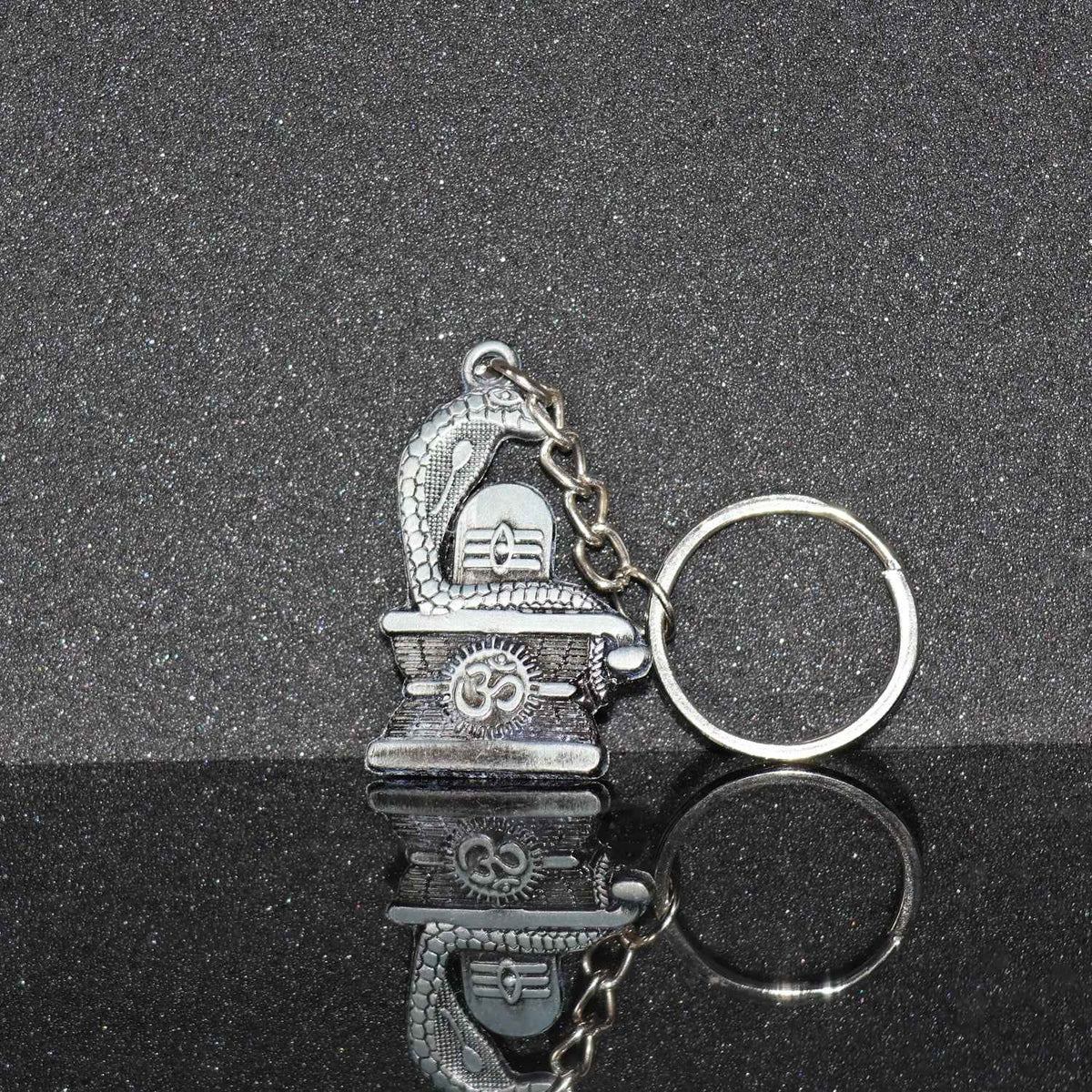 Shivling Keychain – Elegant Silver Metal Design with Snake Motif